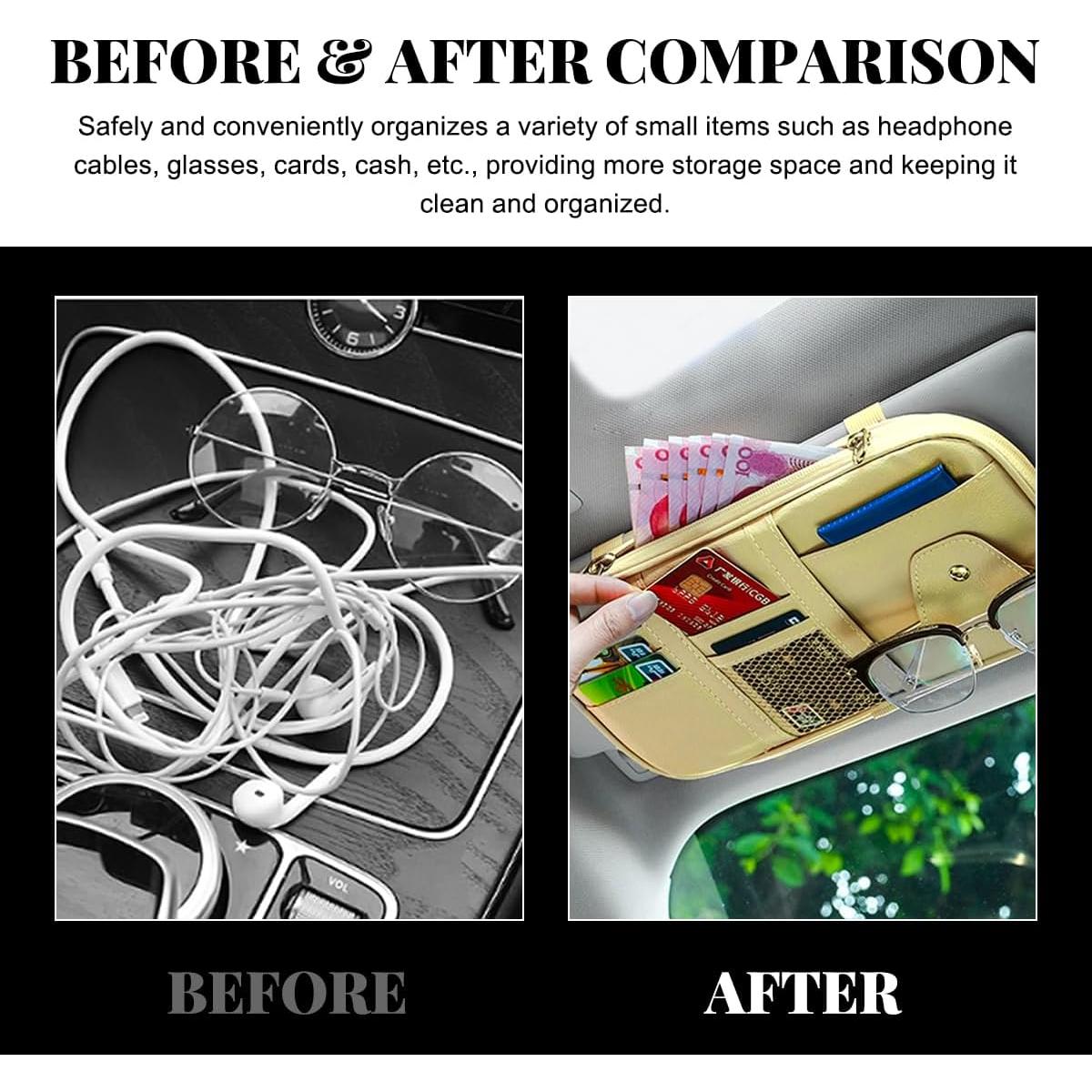 Organizador de Visera de Coche MUQIDA Beige con Múltiples Bolsillos