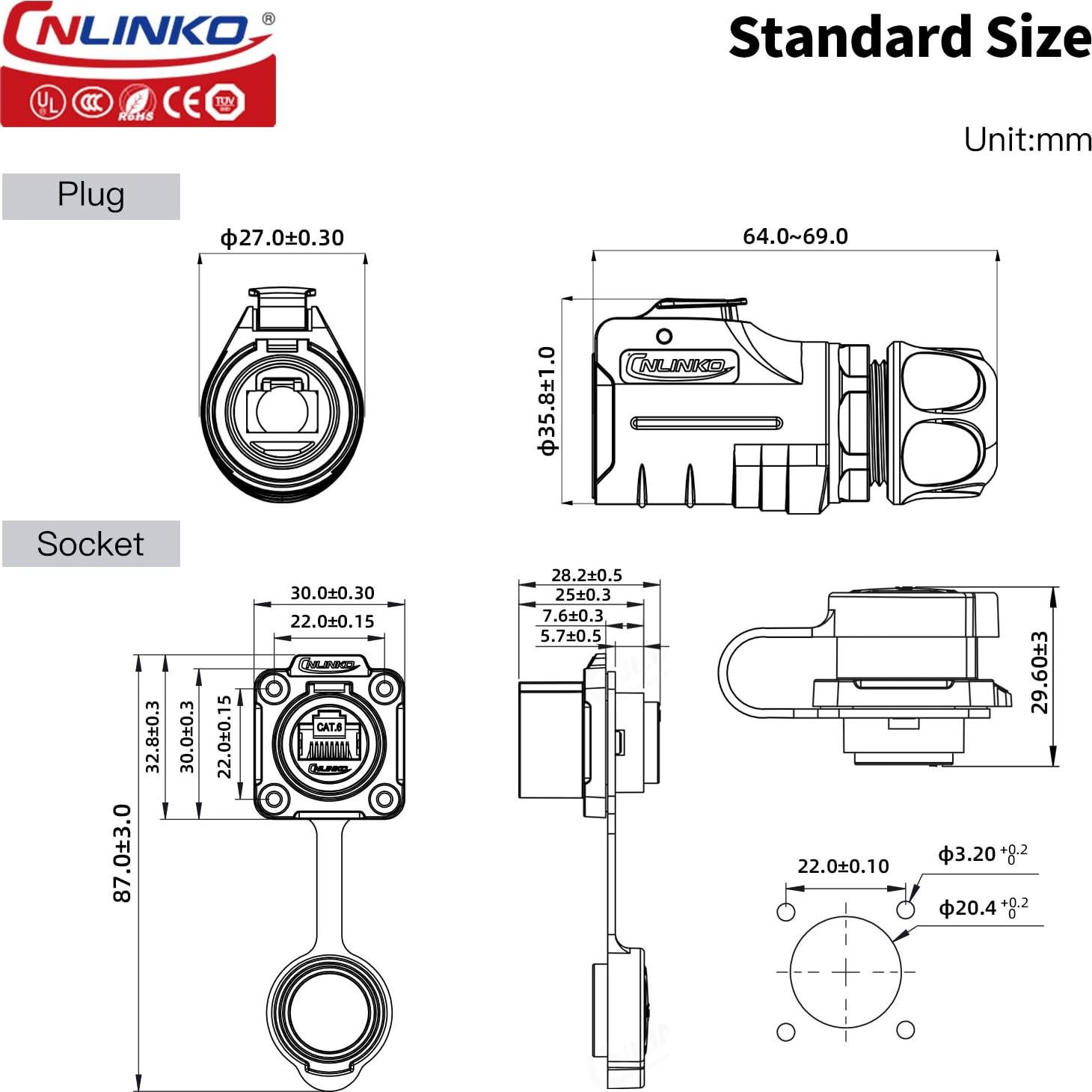 Conjunto de Conectores RJ45 CNLINKO LP-20 Impermeables CAT6