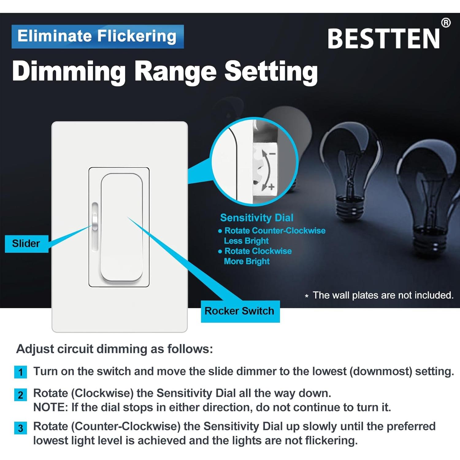 Interruptor Regulador BESTTEN 5 Pack 15A 120V LED CFL Incandescente
