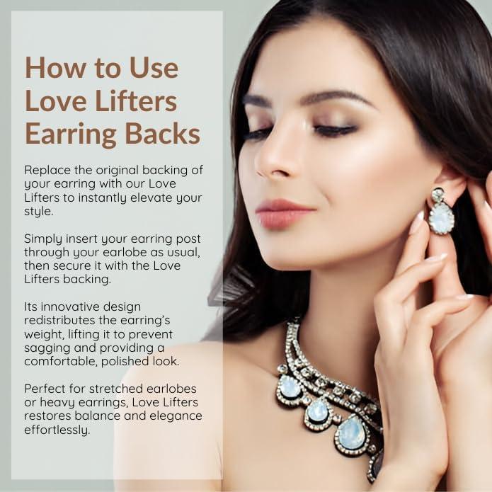 Elevadores de Aretes Love Lifters Hipoalergénicos 2 Pares Oro