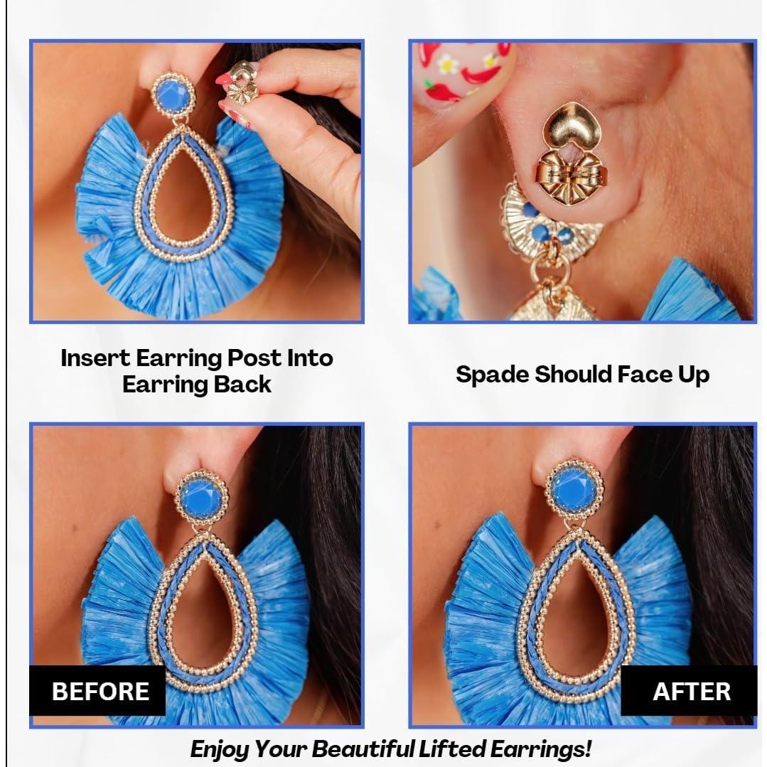 Elevadores de Aretes Love Lifters Hipoalergénicos 2 Pares Oro