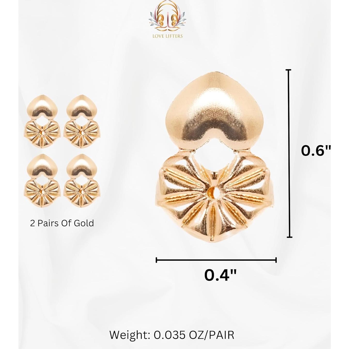 Elevadores de Aretes Love Lifters Hipoalergénicos 2 Pares Oro