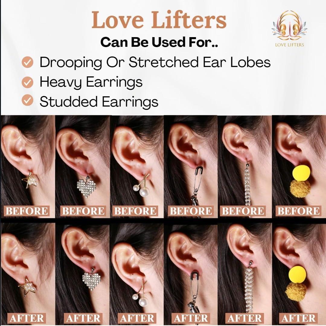 Elevadores de Aretes Love Lifters Hipoalergénicos 2 Pares Oro