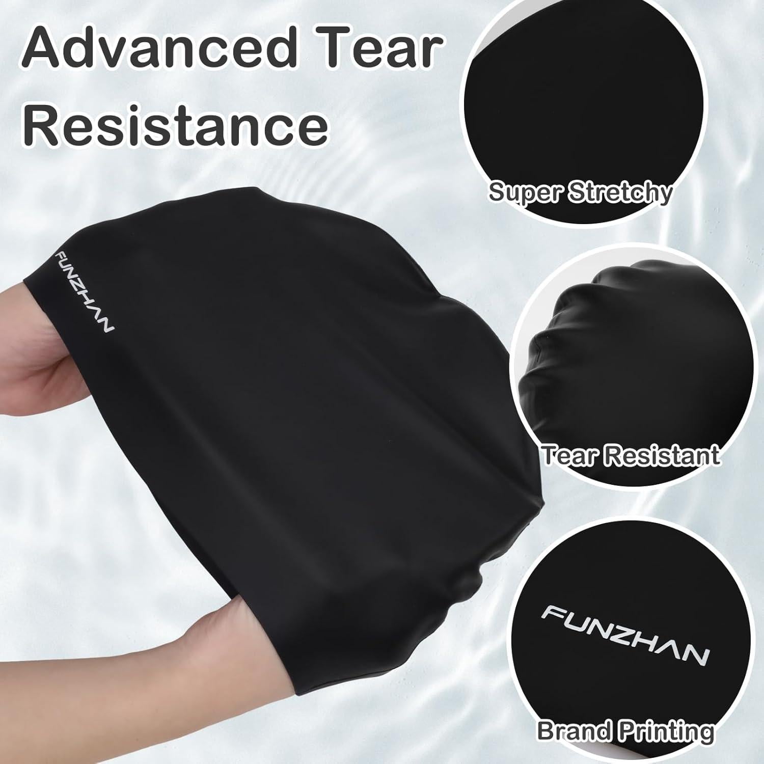 Gorro de Natación Silicona Funzhan Impermeable Unisex Negro