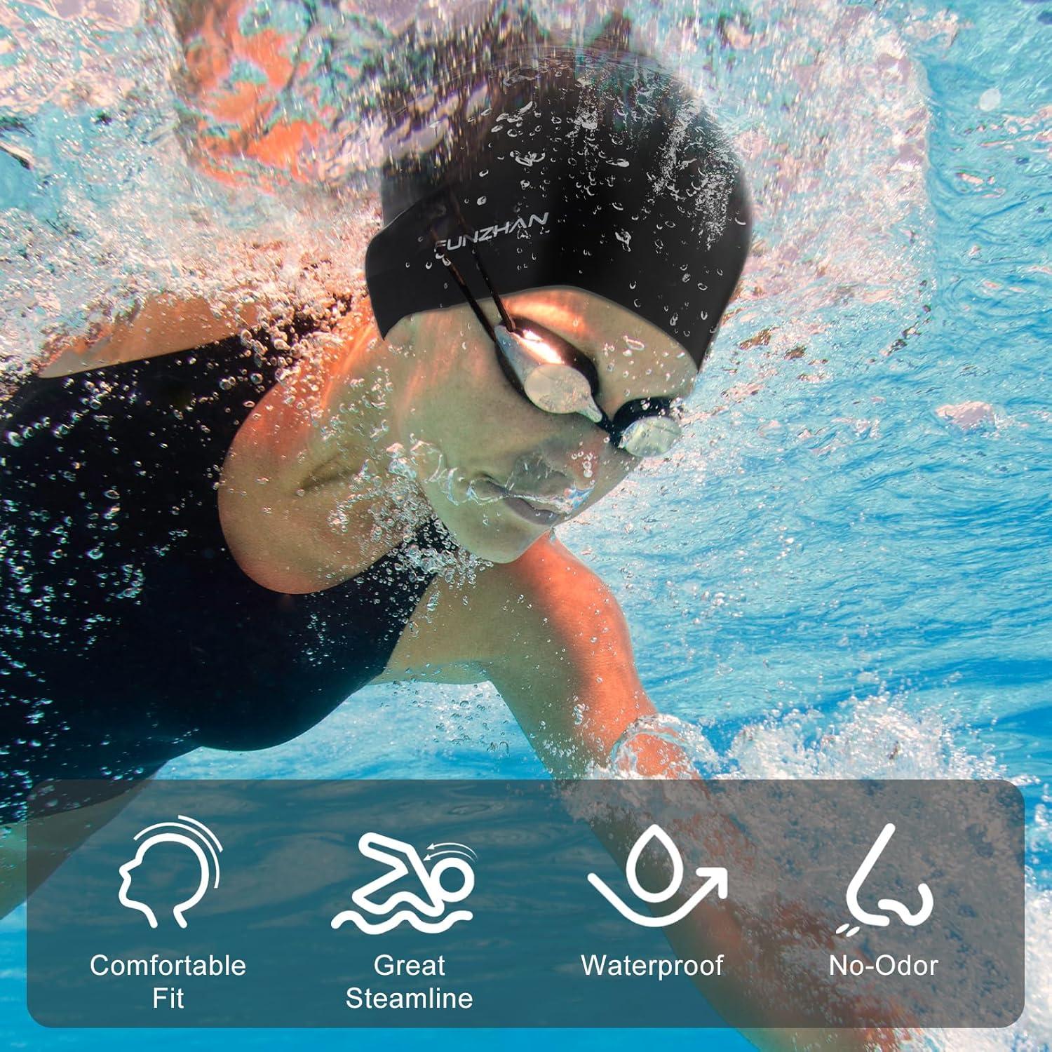Gorro de Natación Silicona Funzhan Impermeable Unisex Negro