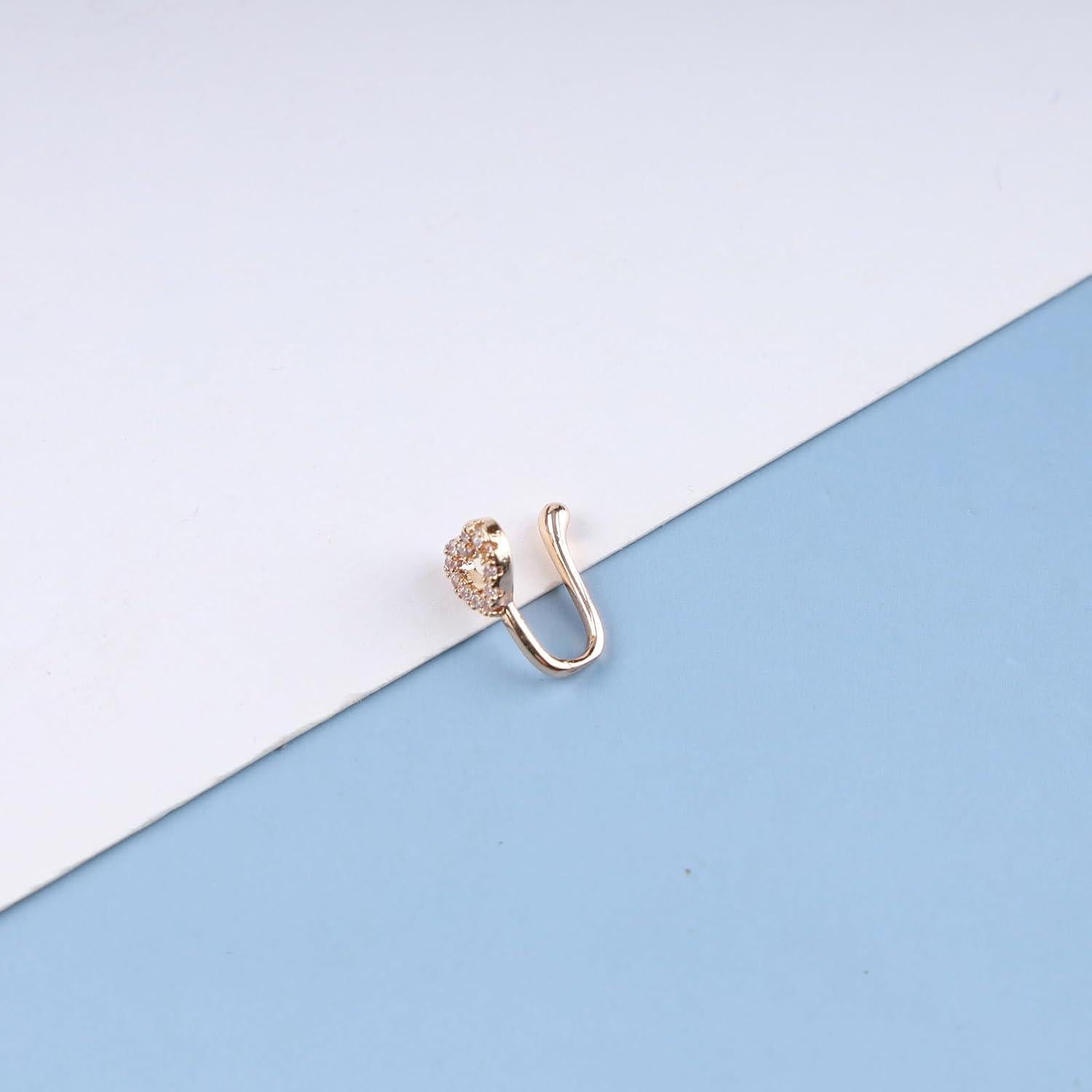 Anillo de Nariz de Corazón Dorado con Cristal para Mujeres