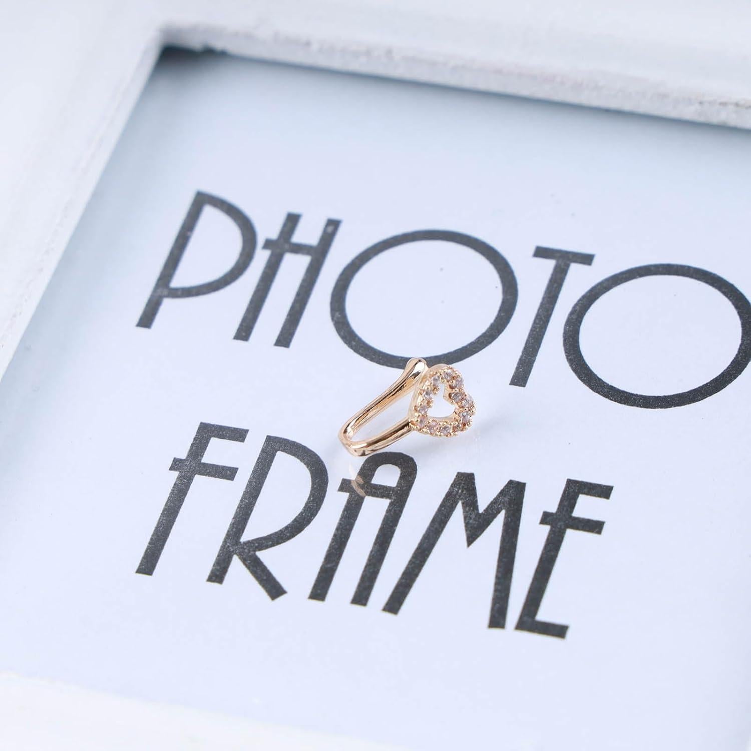 Anillo de Nariz de Corazón Dorado con Cristal para Mujeres