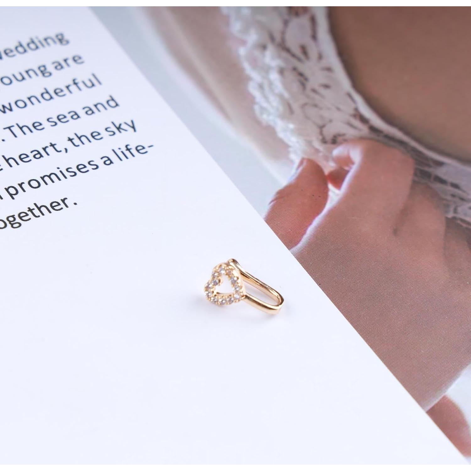 Anillo de Nariz de Corazón Dorado con Cristal para Mujeres