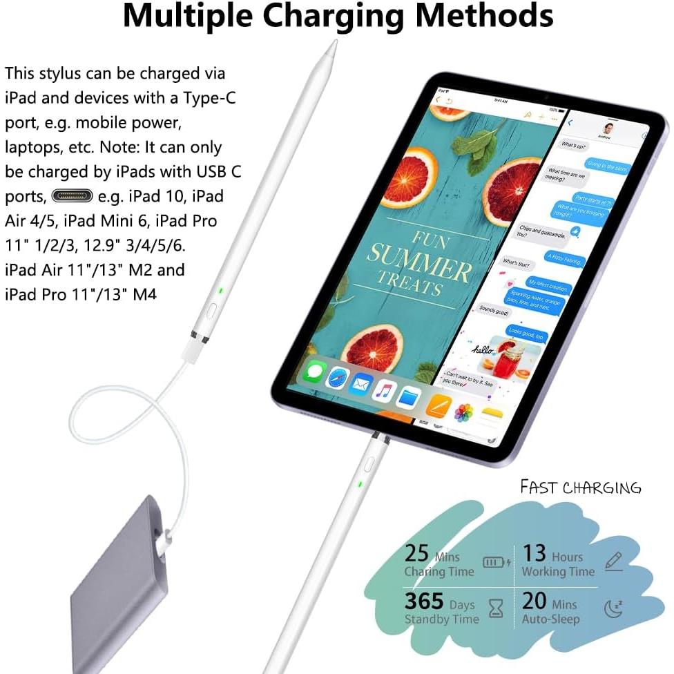 Lápiz KIROSA para iPad 2018-2025, Carga Rápida, Rechazo de Palma