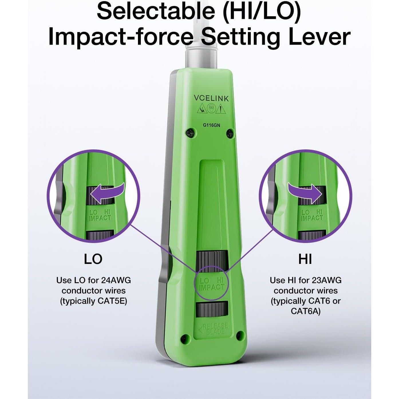 Herramienta Punch Down VCELINK 110/66 Verde, Fuerza Ajustable
