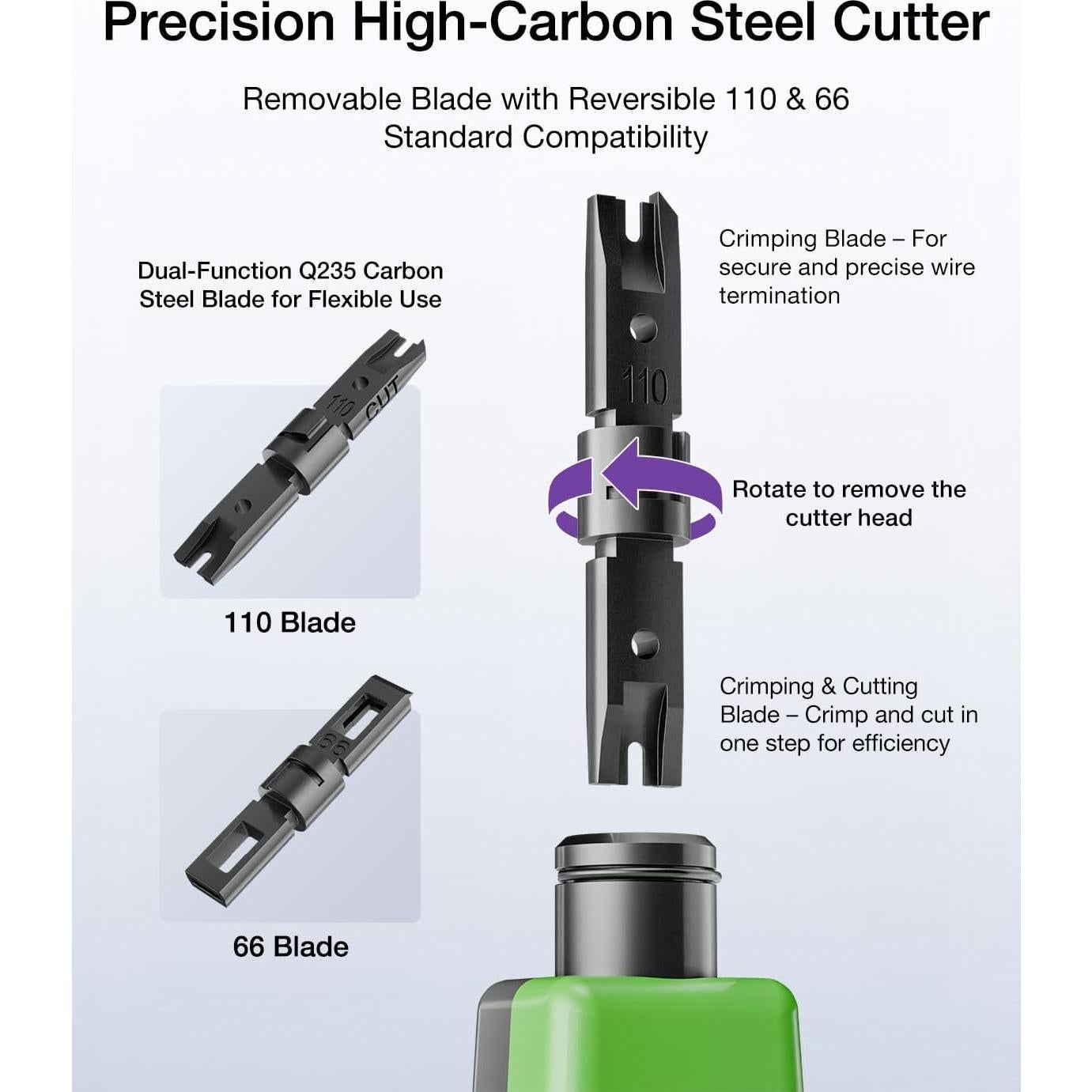 Herramienta Punch Down VCELINK 110/66 Verde, Fuerza Ajustable