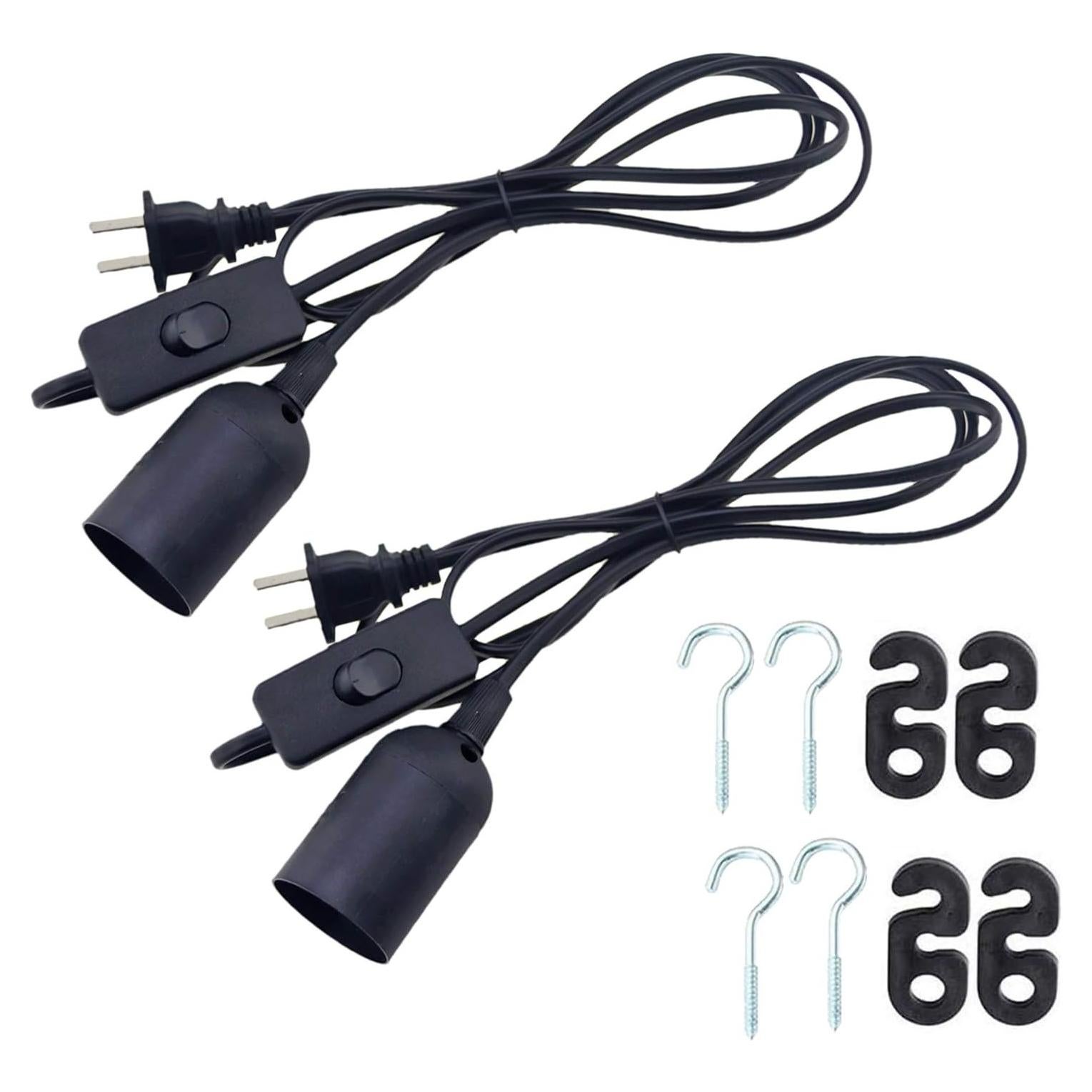 Rextin 2 Packs Cable de Extensión 1.8m E26/E27 con Interruptor