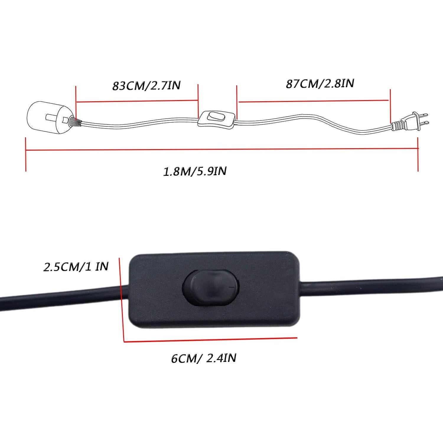 Rextin 2 Packs Cable de Extensión 1.8m E26/E27 con Interruptor