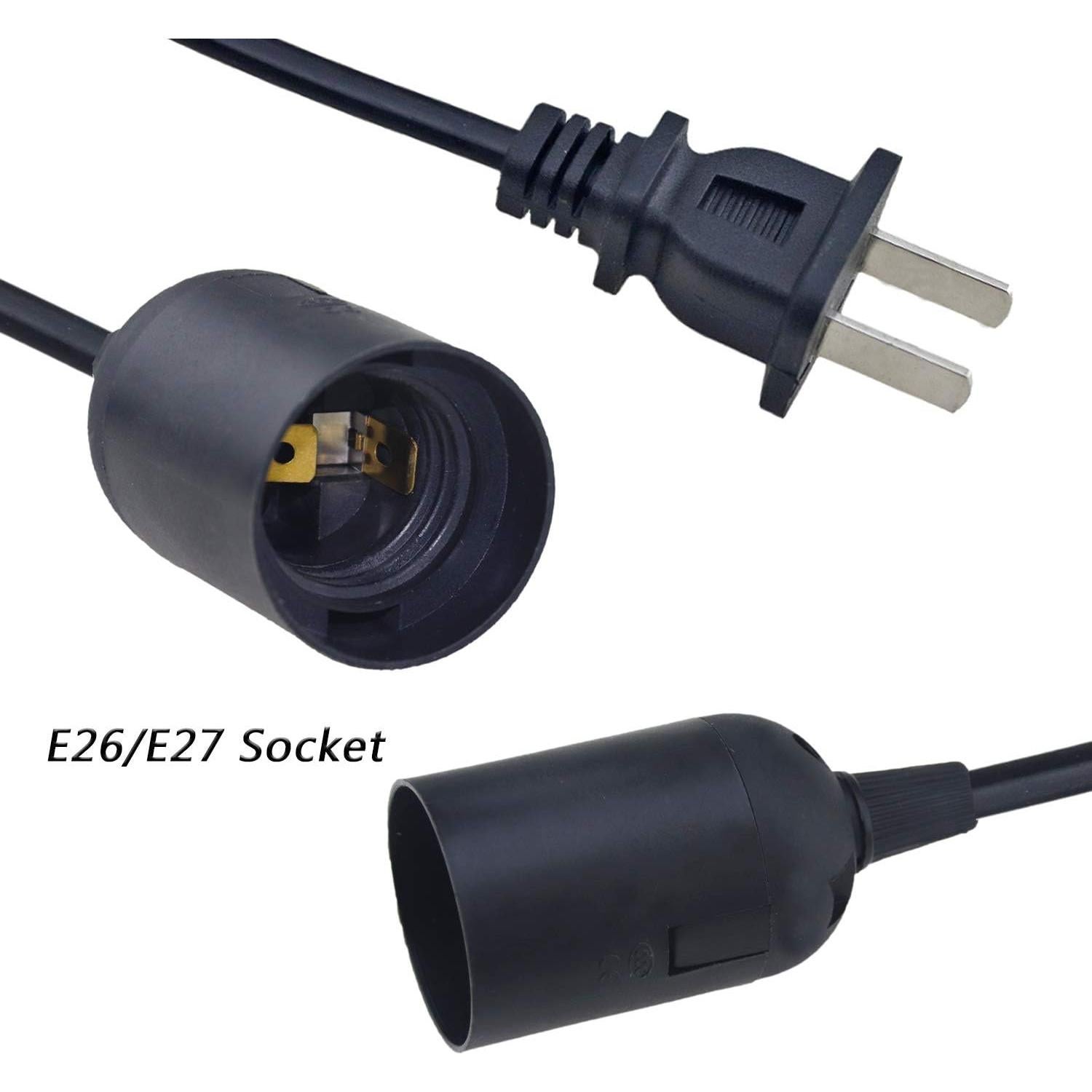 Rextin 2 Packs Cable de Extensión 1.8m E26/E27 con Interruptor