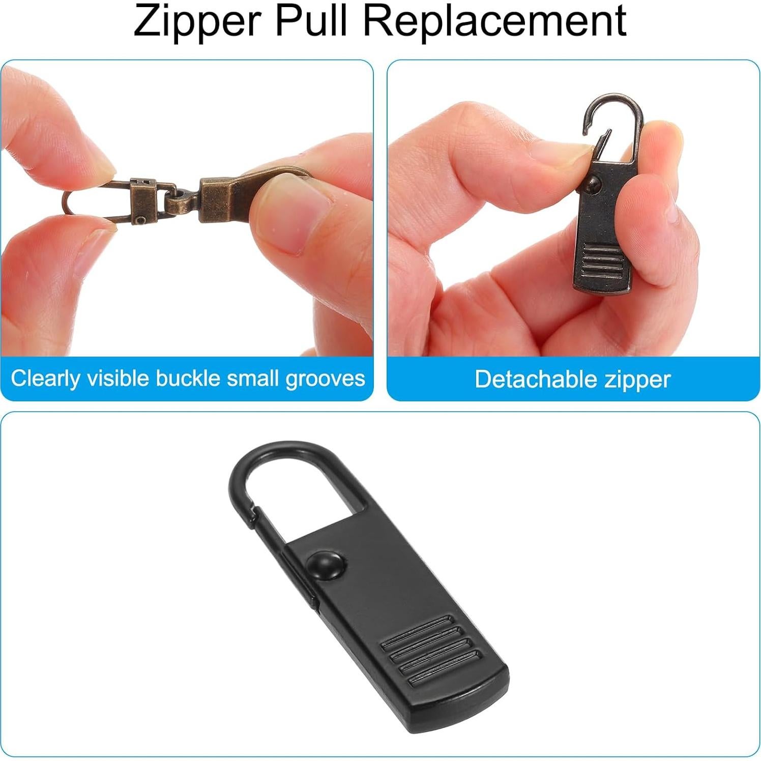 Kit de 8 Tiradores de Cremallera Metálicos PATIKIL Negro