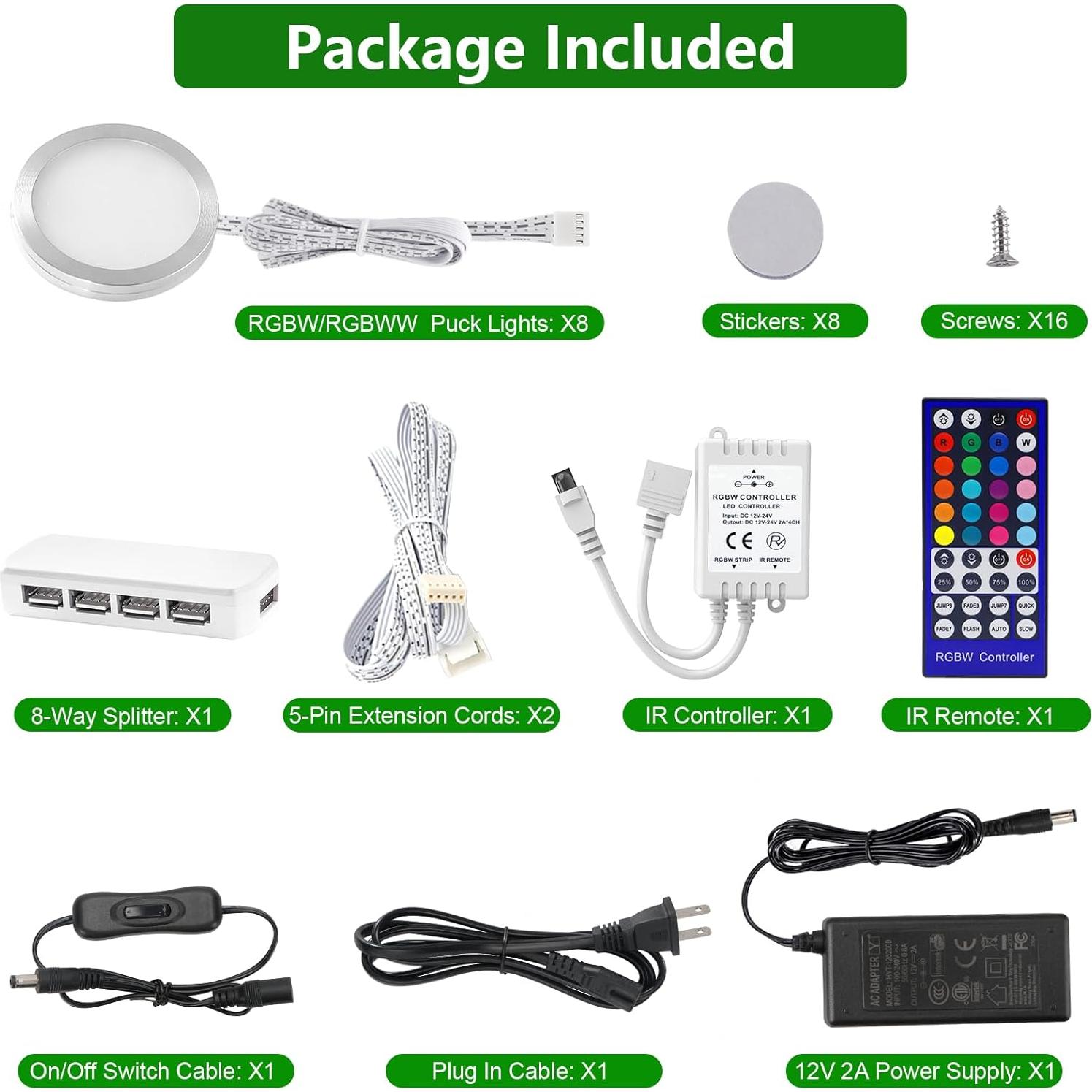 Luces Puck LED AIBOO RGBWW con Control Remoto - Paquete de 8