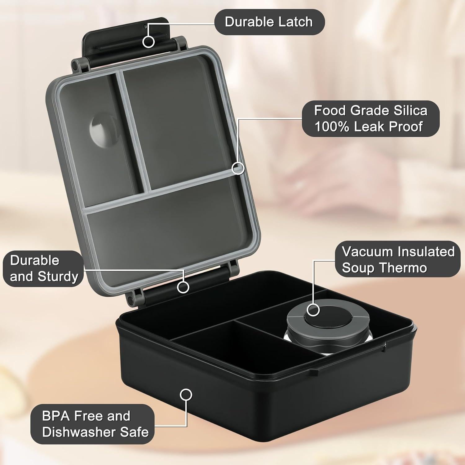 Caja de Almuerzo Bento ItsLife 54oz con Termo 240ml y Bolsa