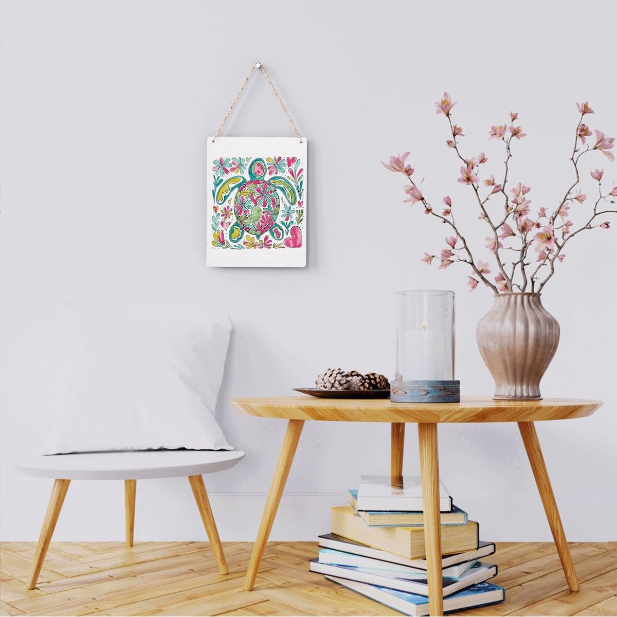 Letrero de Bienvenida BELLOWDEER Tortuga Floral Boho 25.4x20.3cm