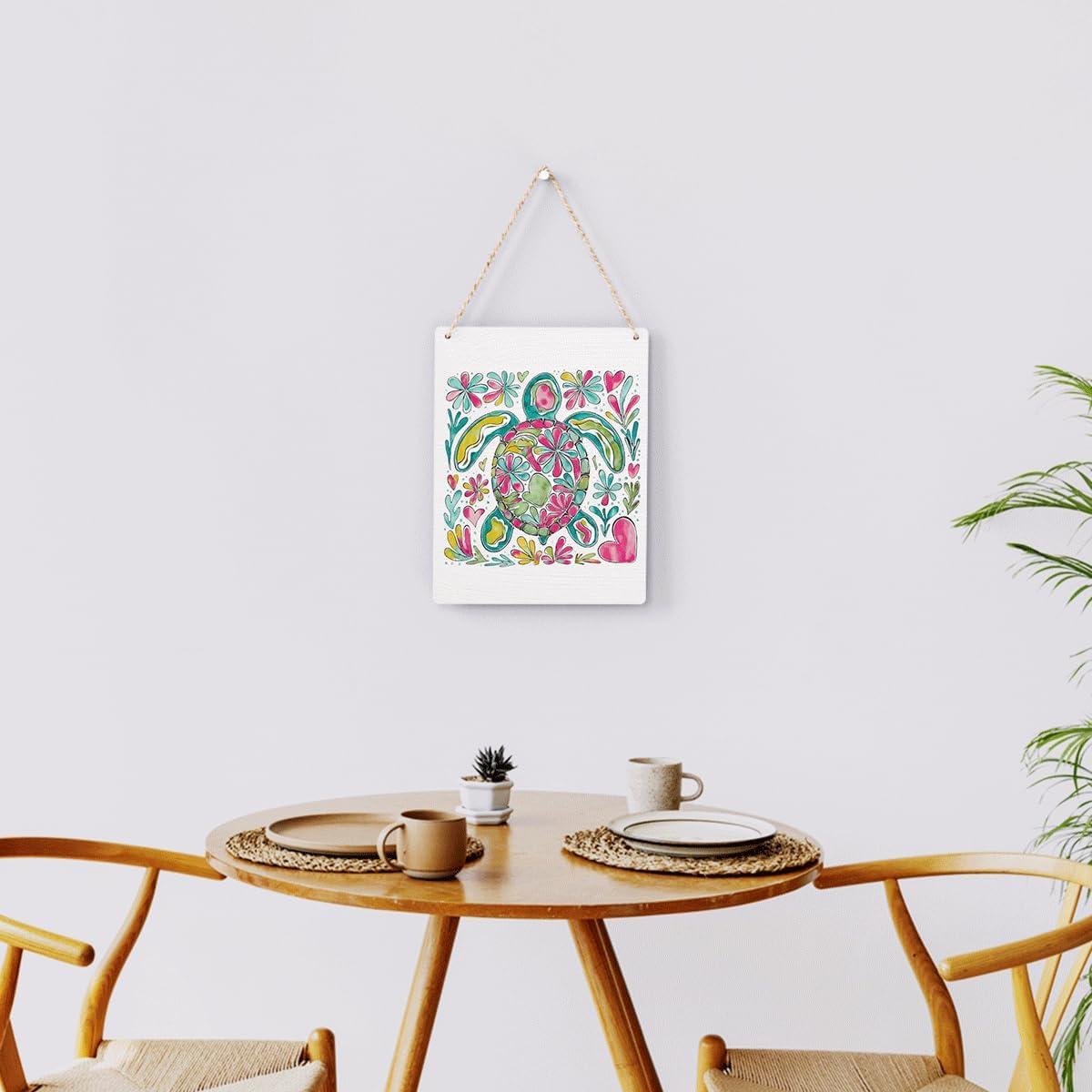 Letrero de Bienvenida BELLOWDEER Tortuga Floral Boho 25.4x20.3cm