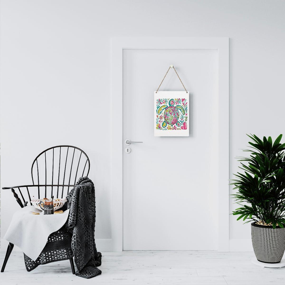 Letrero de Bienvenida BELLOWDEER Tortuga Floral Boho 25.4x20.3cm