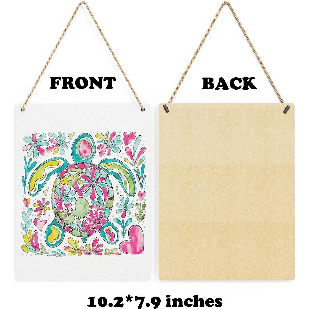 Letrero de Bienvenida BELLOWDEER Tortuga Floral Boho 25.4x20.3cm