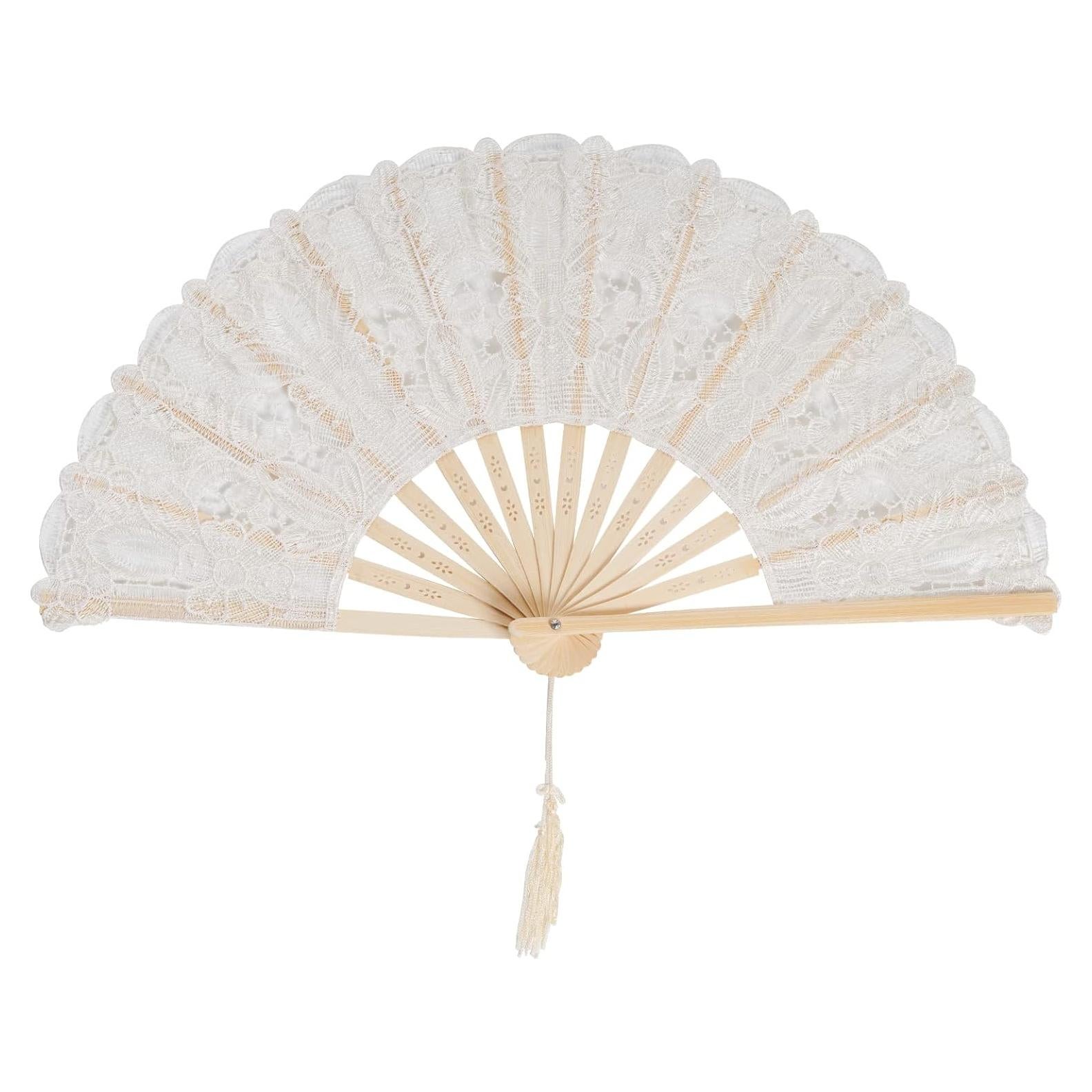 Abanico de Encaje Plegable Choyaxo Beige 43x23cm para Bodas