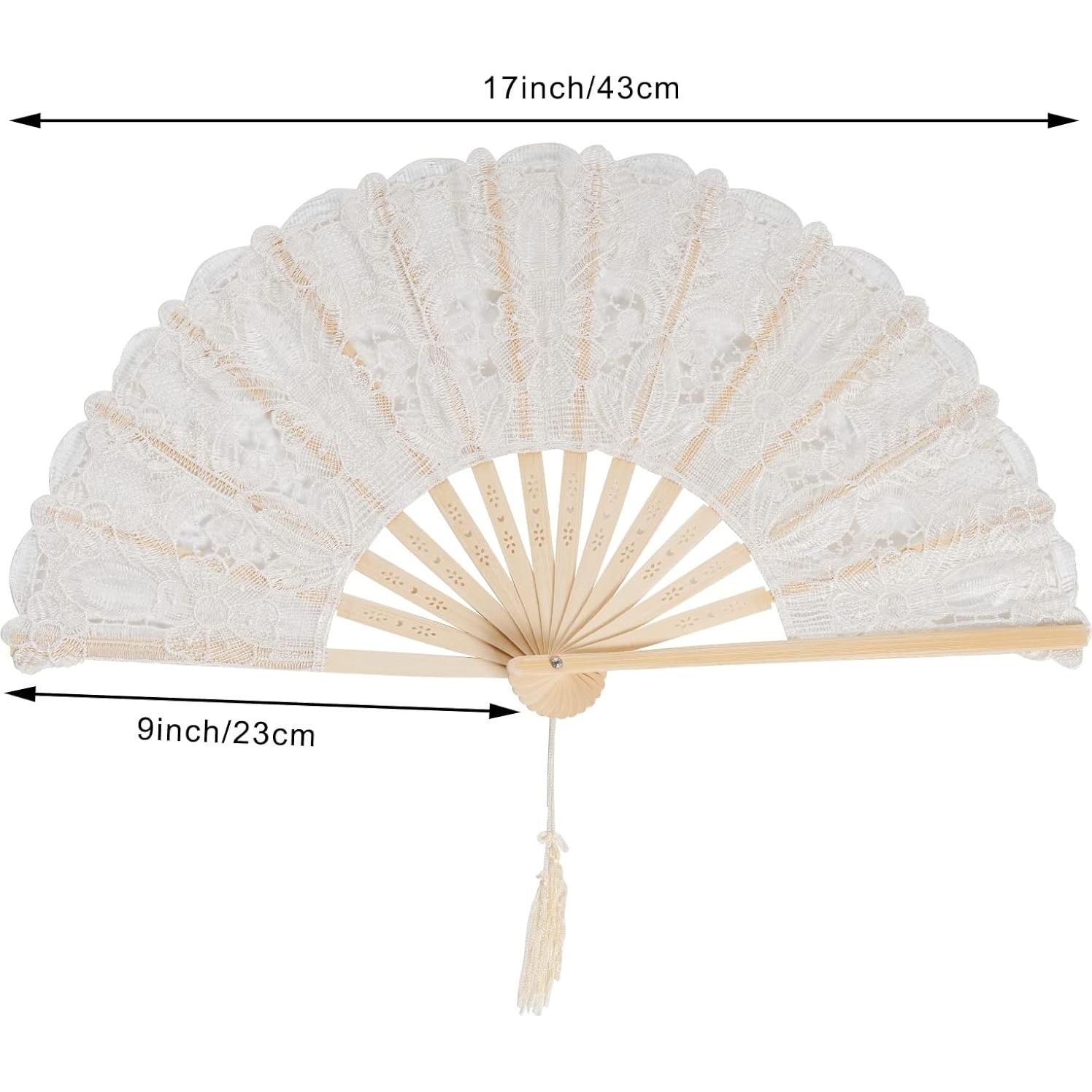 Abanico de Encaje Plegable Choyaxo Beige 43x23cm para Bodas