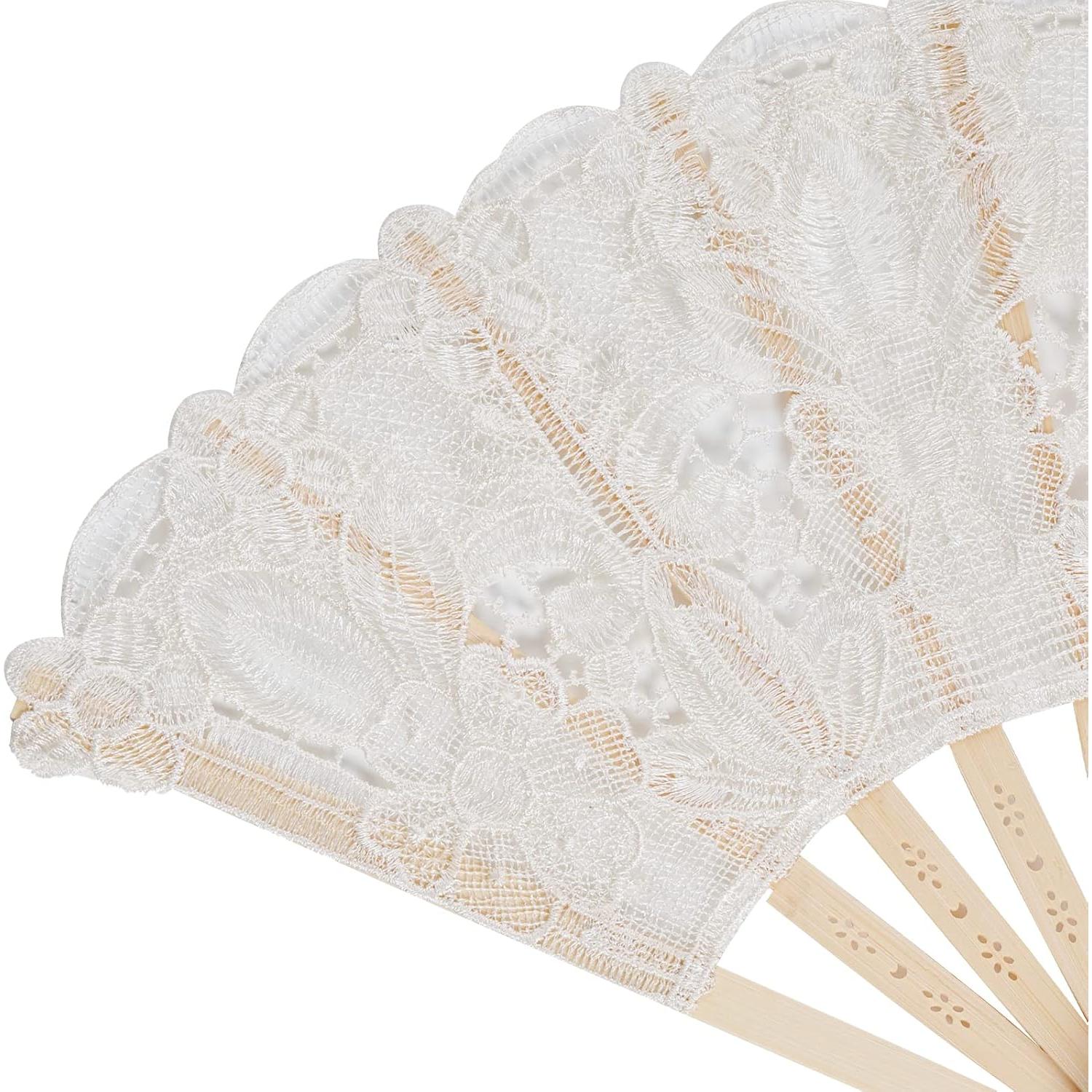 Abanico de Encaje Plegable Choyaxo Beige 43x23cm para Bodas