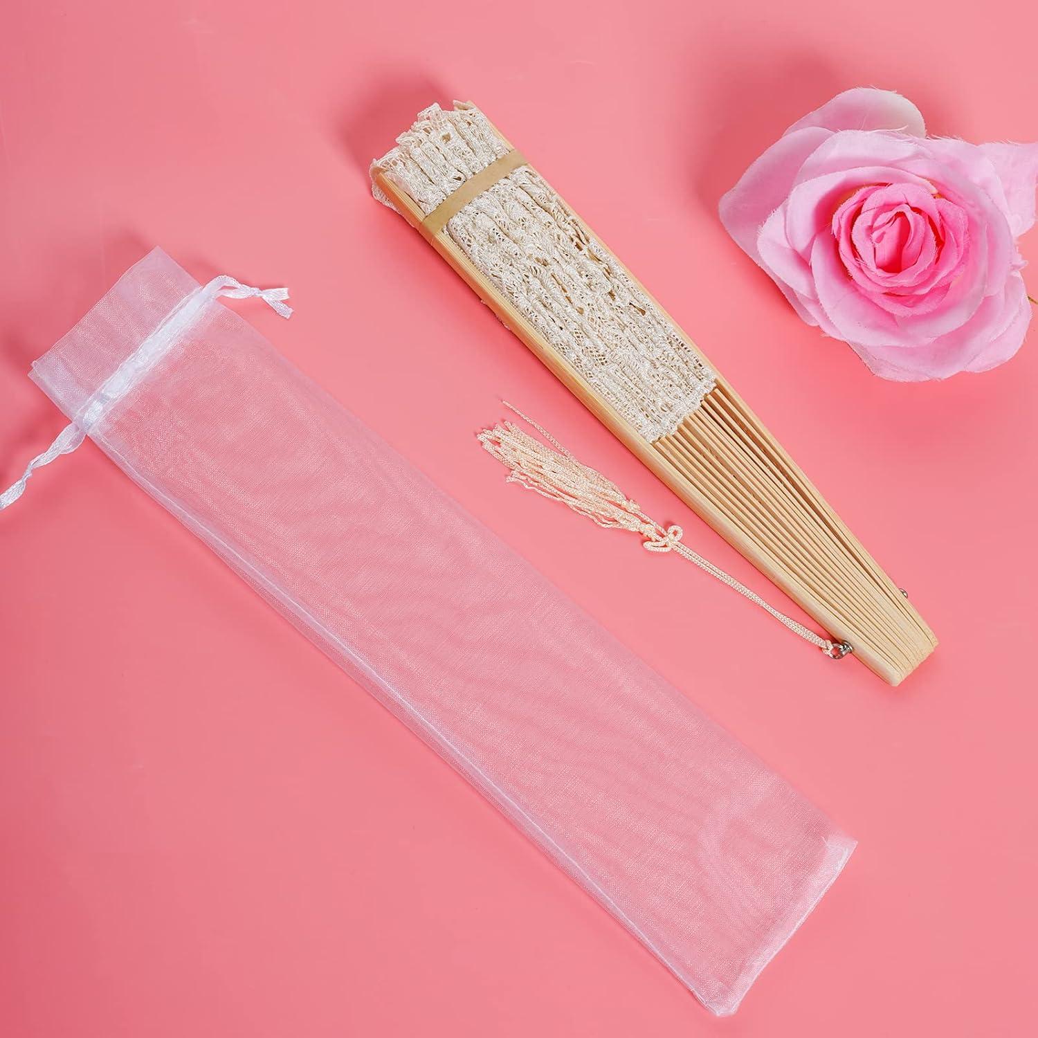 Abanico de Encaje Plegable Choyaxo Beige 43x23cm para Bodas