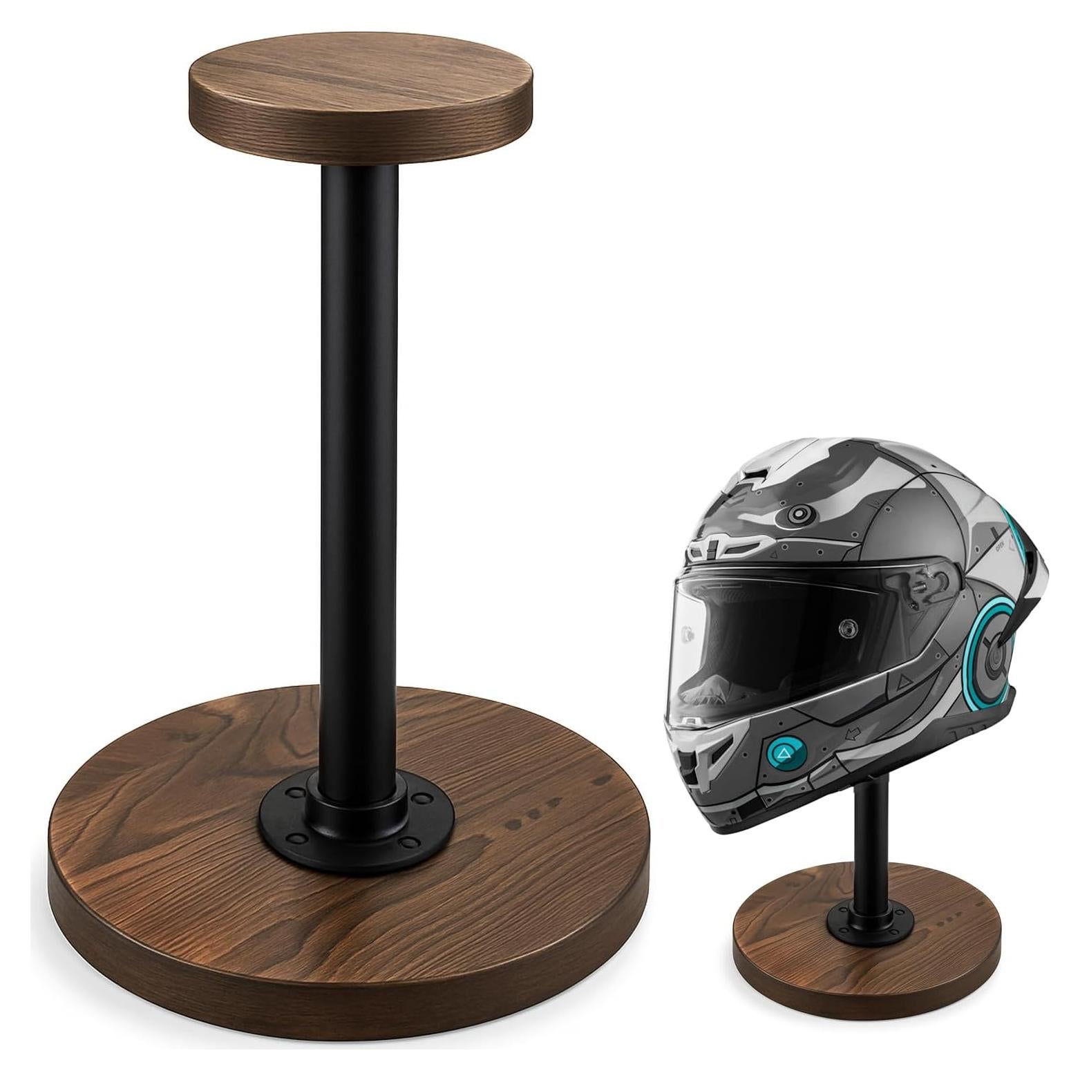 Soporte de Casco Motofans® de Madera Rústica y Metal Negro