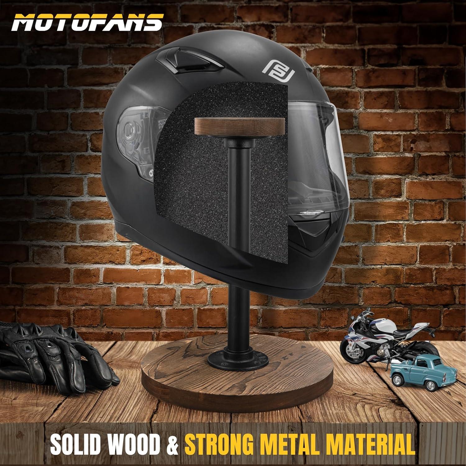 Soporte de Casco Motofans® de Madera Rústica y Metal Negro