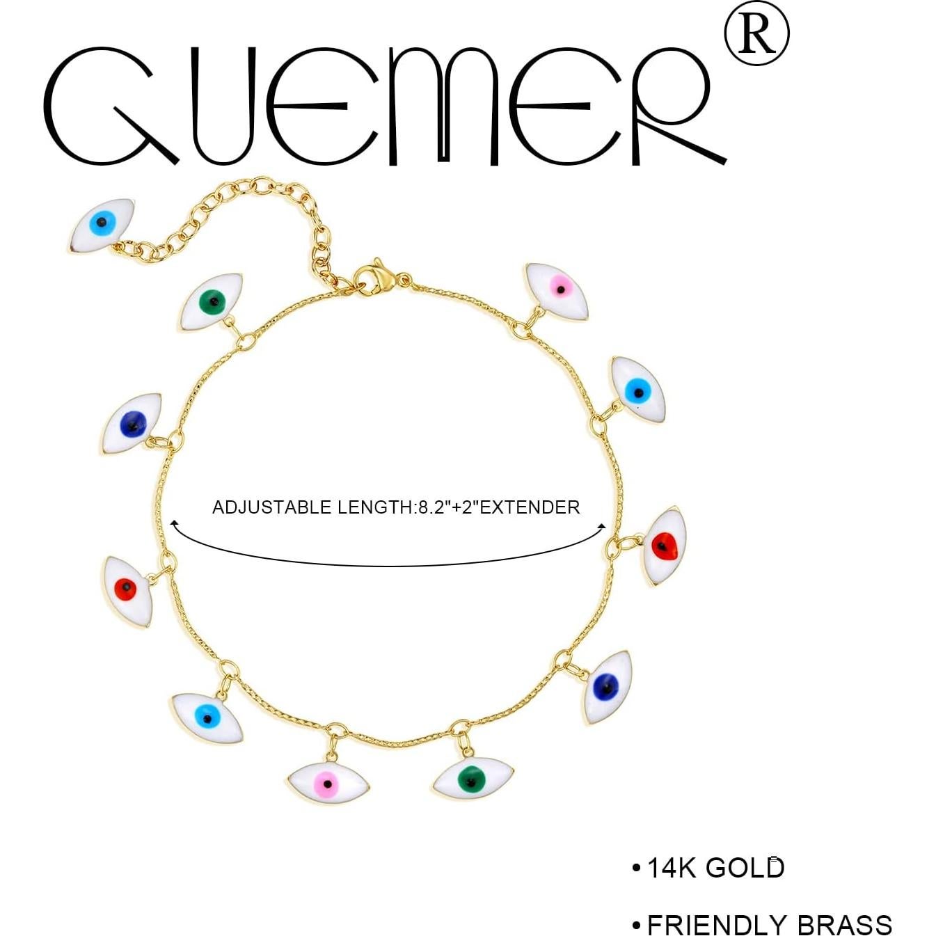 Pulsera de Tobillo Ajustable de Oro 14K GUEMER con Ojos Malvados