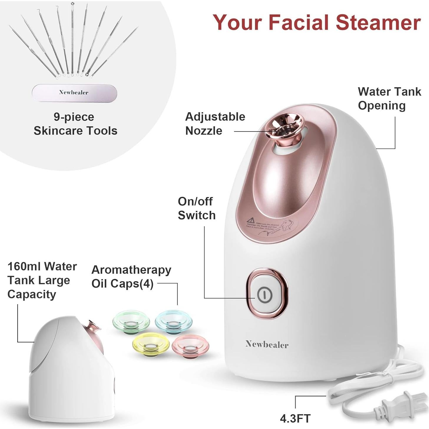 Vaporizador Facial Newbealer Mini 160ml Nano Iónico Spa