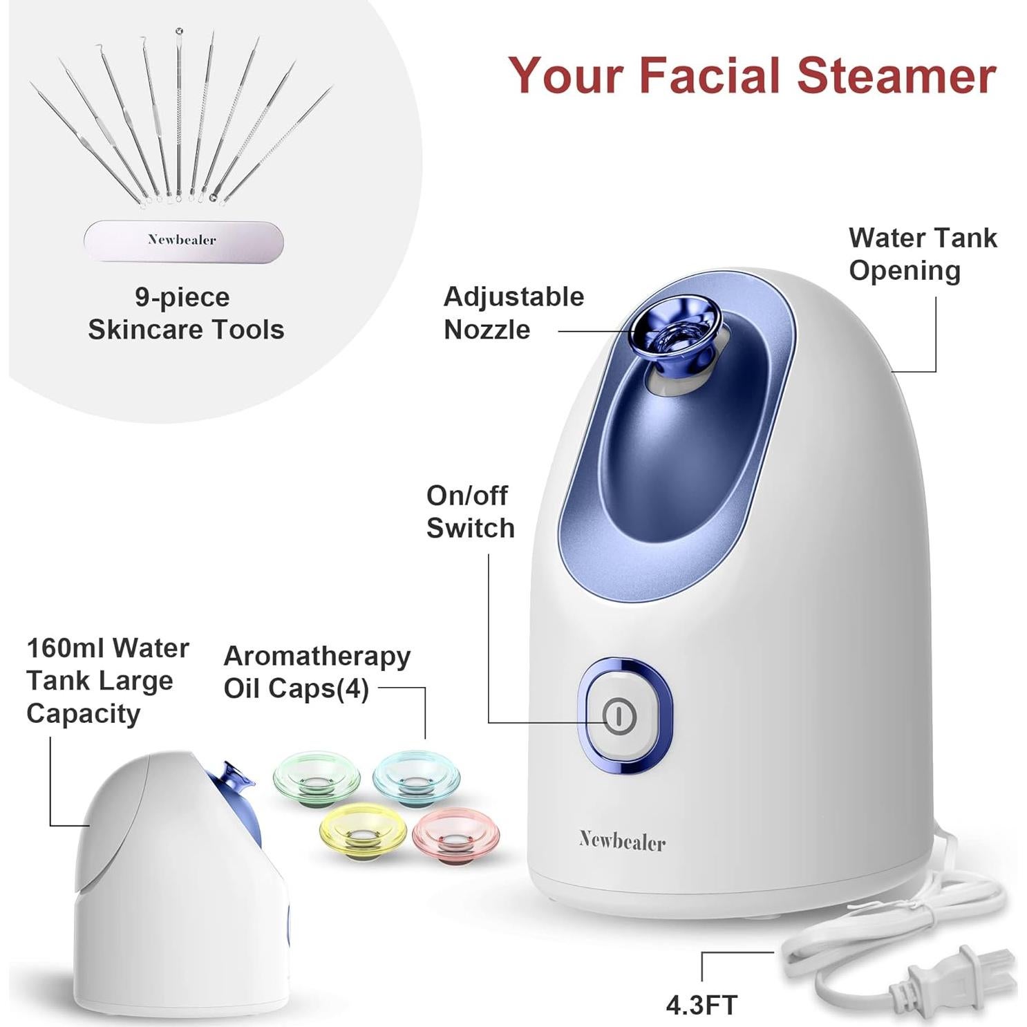 Vaporizador Facial Mini Newbealer 160ml Nano Iónico Azul