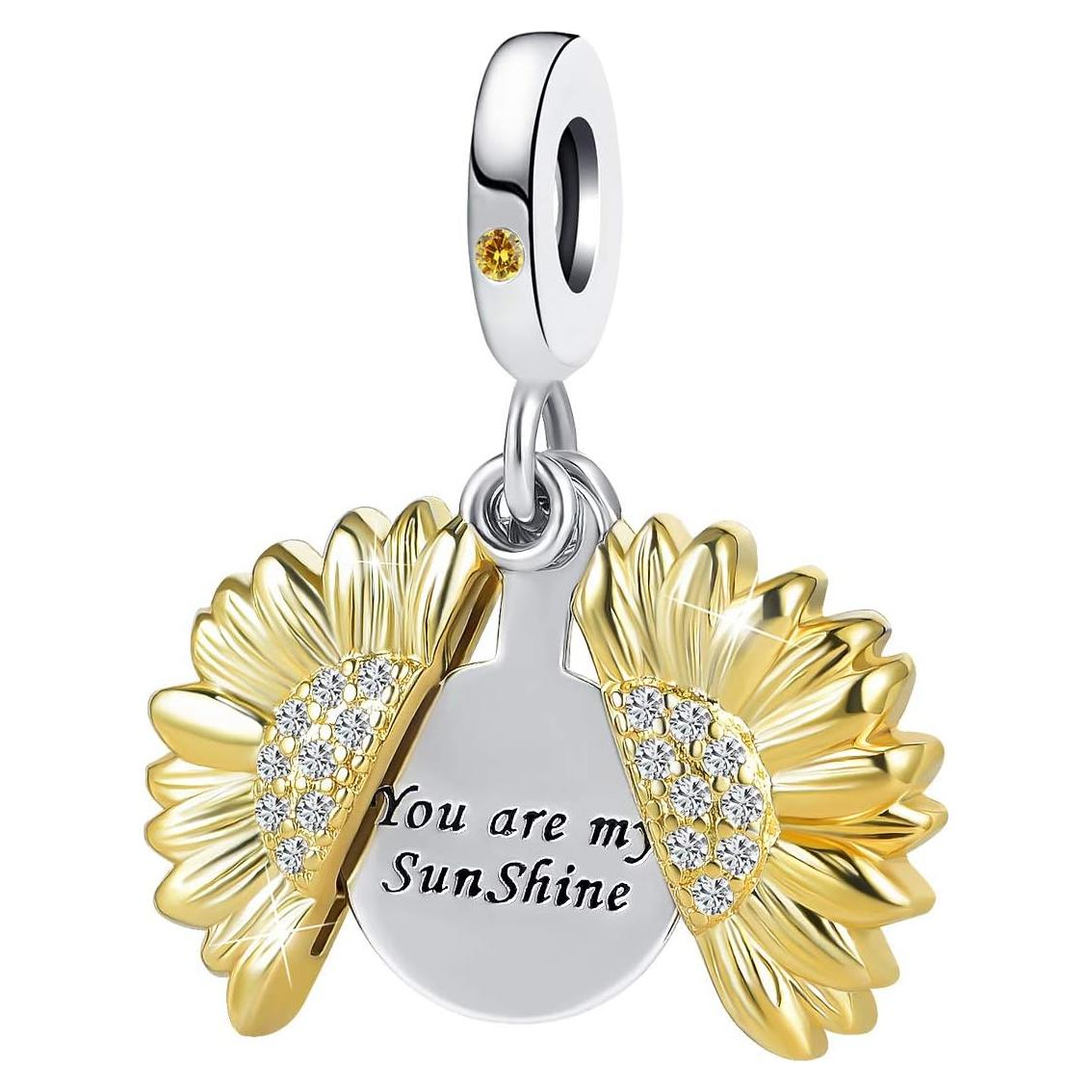 Encanto Girasol Abierto QeenseKc para Pulsera Pandora Oro Rosa