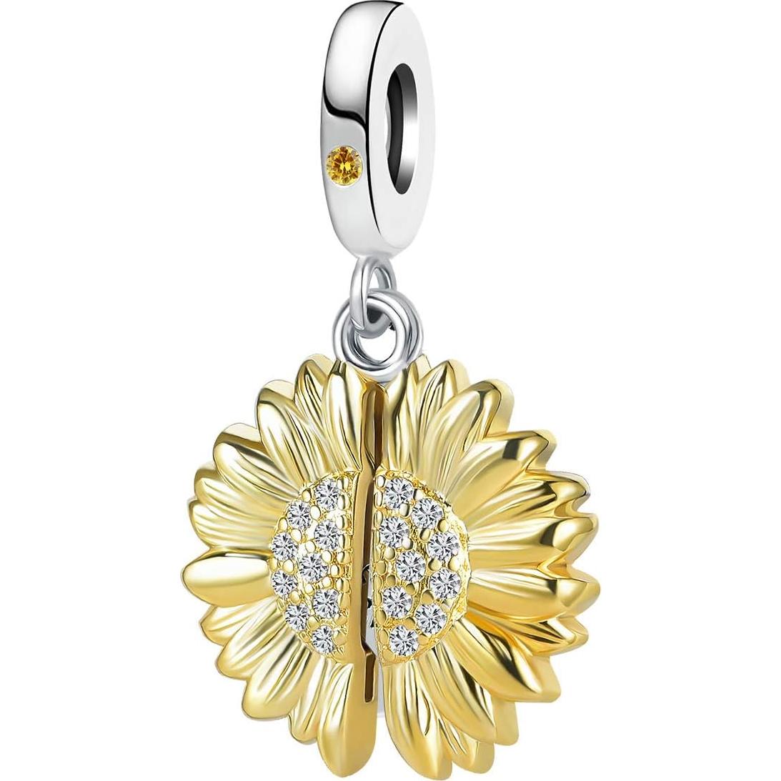Encanto Girasol Abierto QeenseKc para Pulsera Pandora Oro Rosa