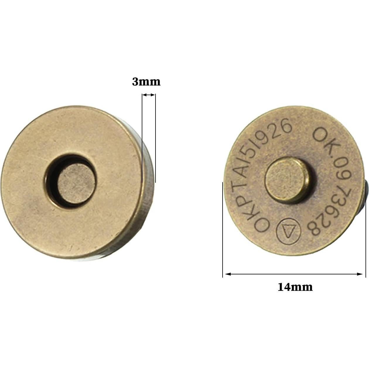 20 Broches Magnéticos de Cierre para Manualidades Bronce 14MM