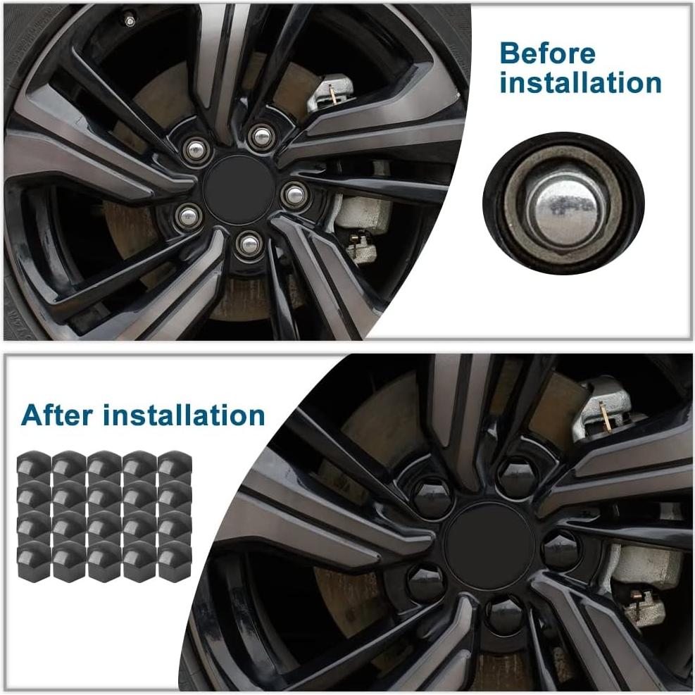 Cubiertas de tuerca de rueda AuMoHall 17 mm negras - 20 unidades