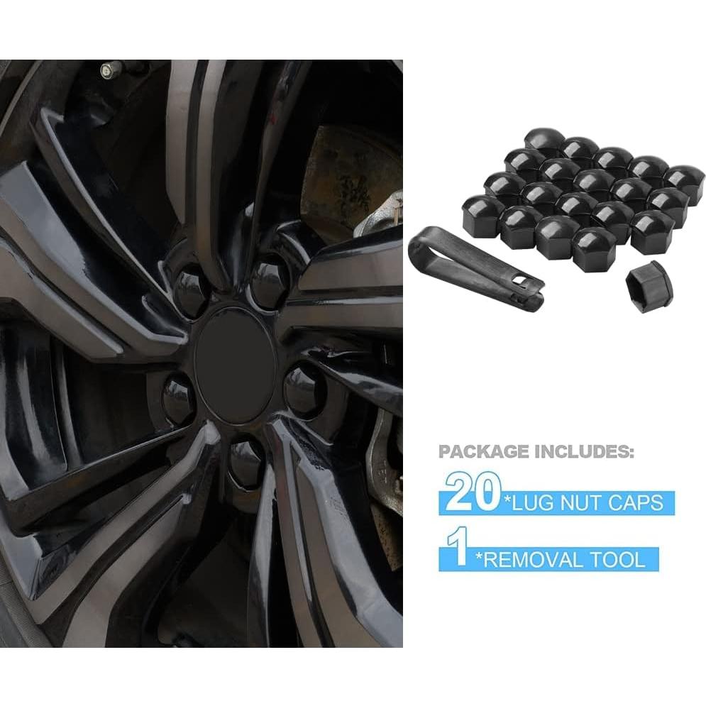 Cubiertas de tuerca de rueda AuMoHall 17 mm negras - 20 unidades