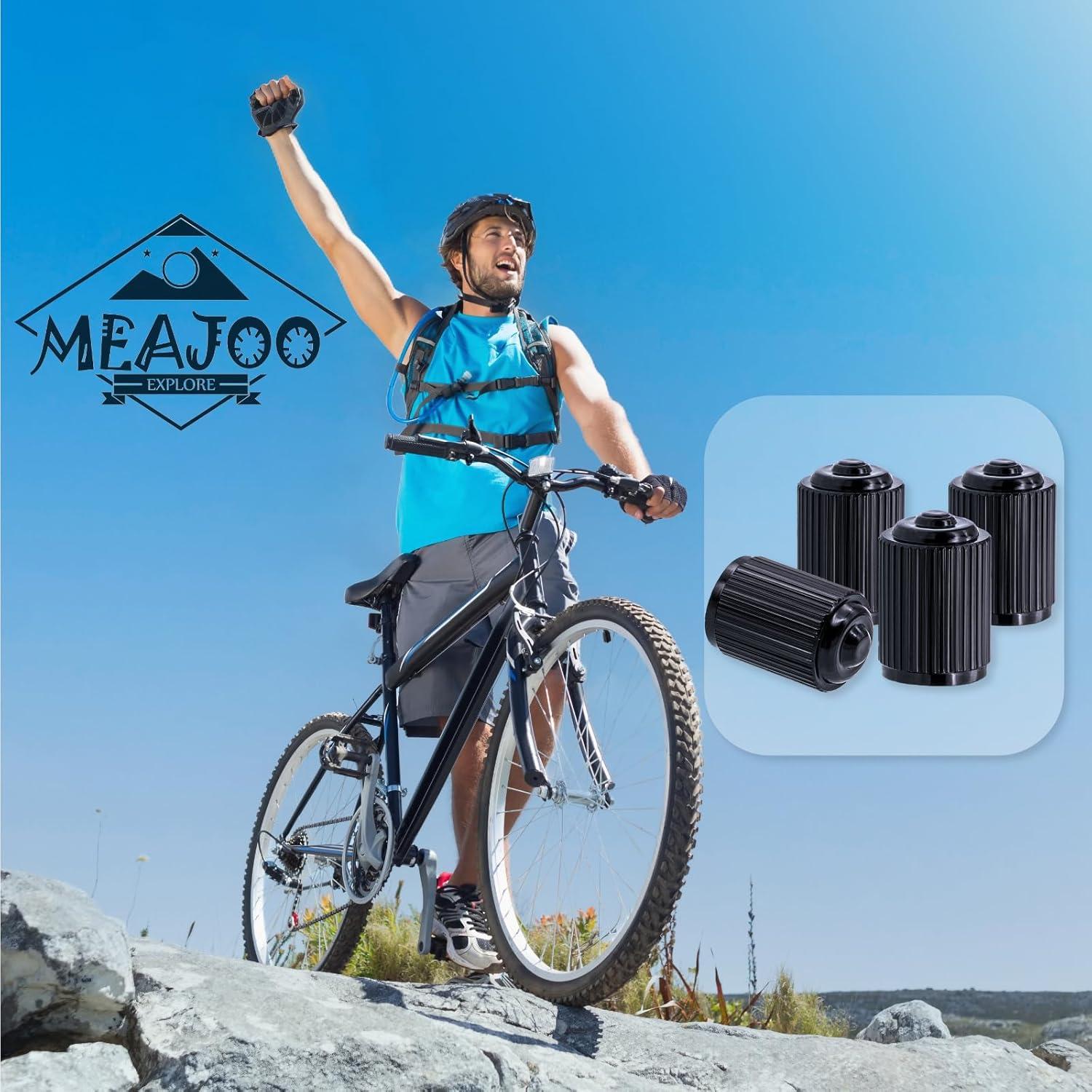 4 Tapones de Válvula de Neumático MEAJOO Aluminio Negro