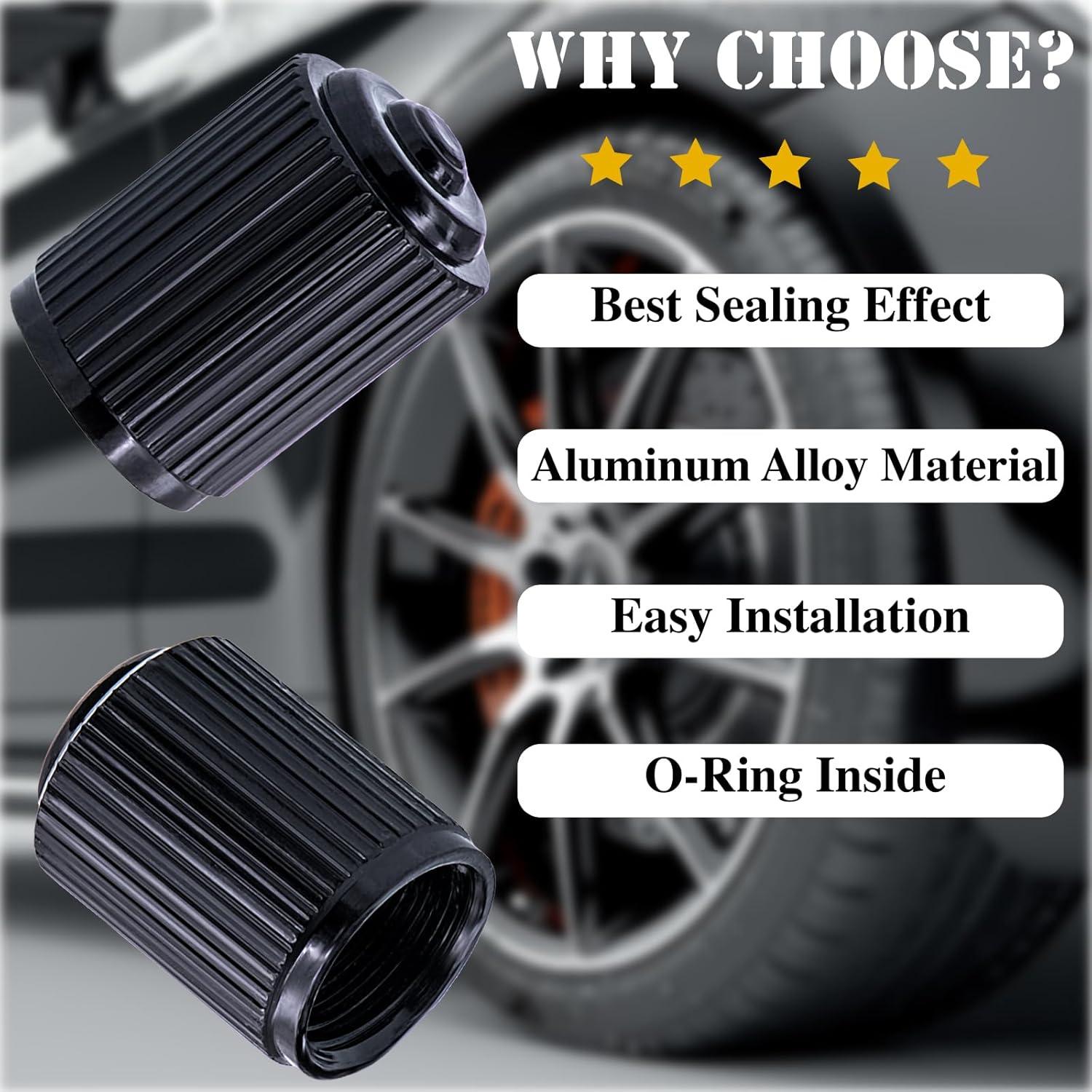 4 Tapones de Válvula de Neumático MEAJOO Aluminio Negro