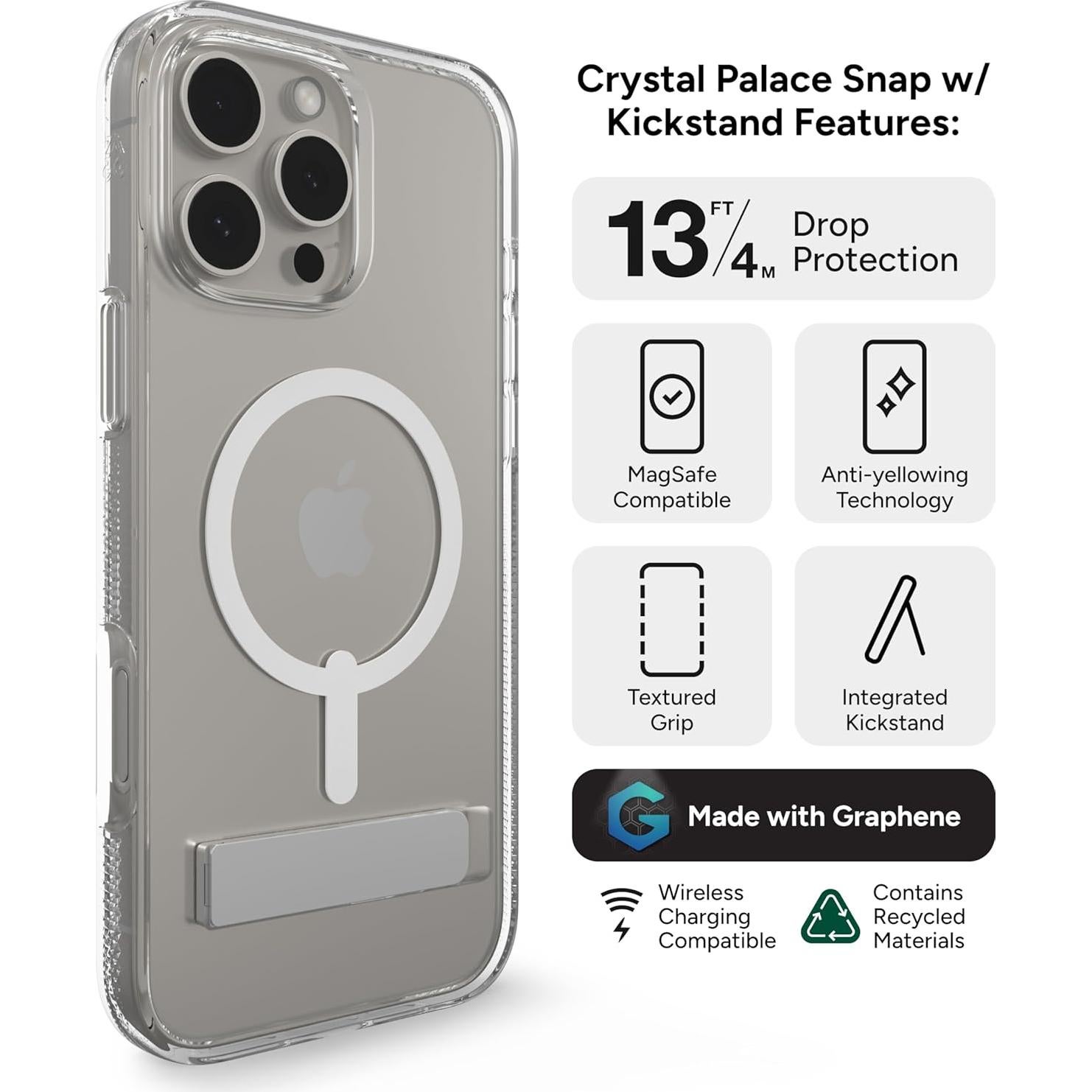 Funda ZAGG Crystal Palace Snap para iPhone 16 Pro Max - Con soporte y MagSafe