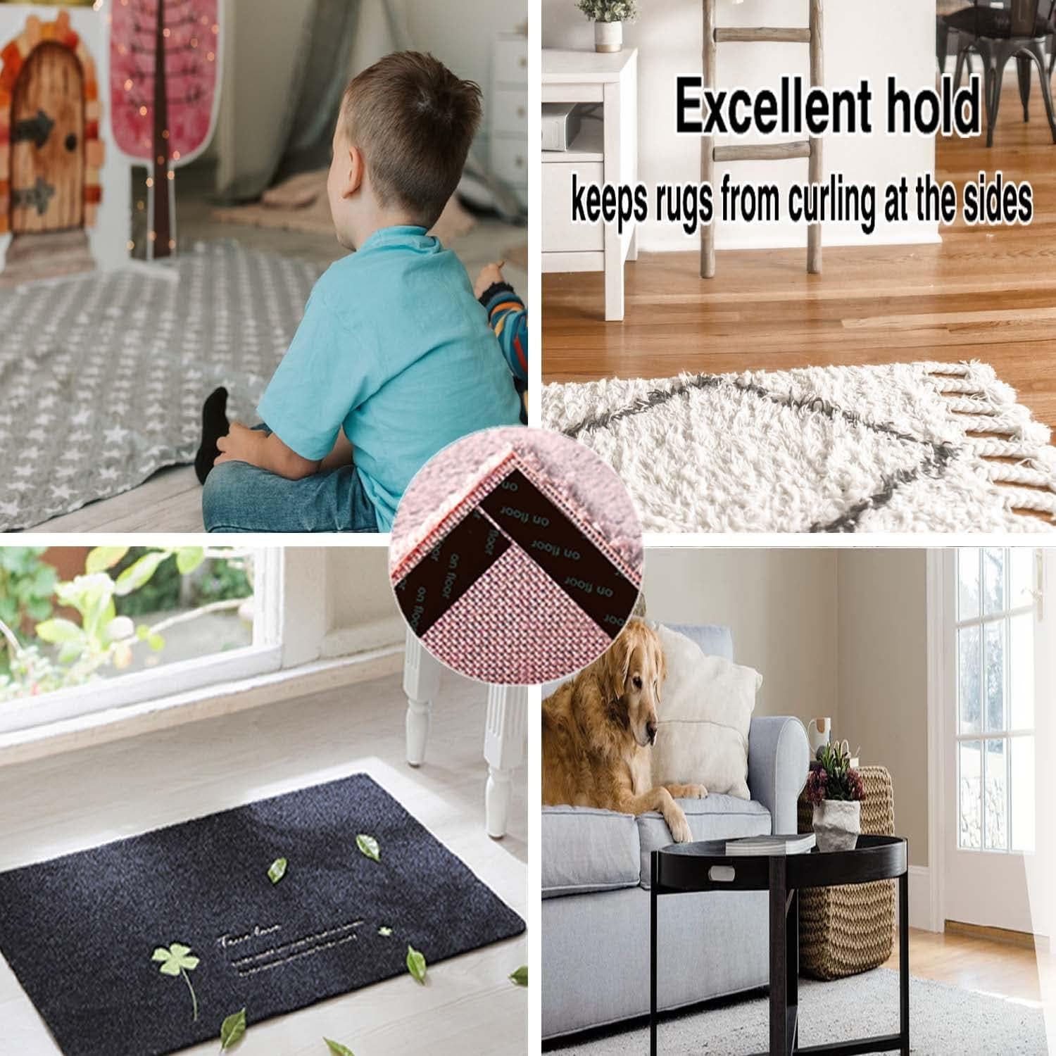 Cinta Antideslizante para Alfombra 12 Pcs Negra Reutilizable