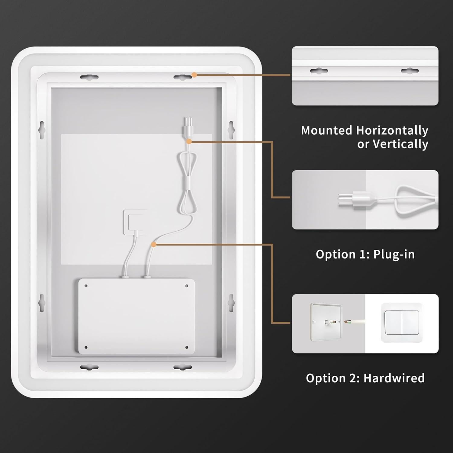 Espejo LED de Baño Vosuja 20x28" Sin Marco Rectangular