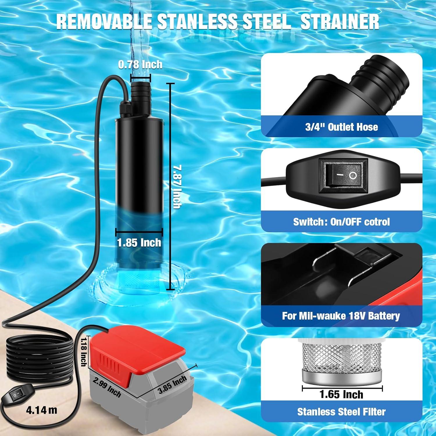 Bomba de Agua Portátil OGJUNX para Batería Milwaukee M18 500GPH