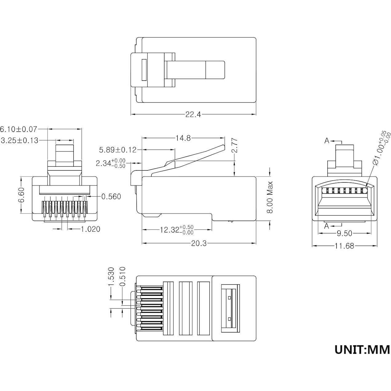 Conectores Cat5e RJ45 Baicheng Dianzi - Paquete de 100