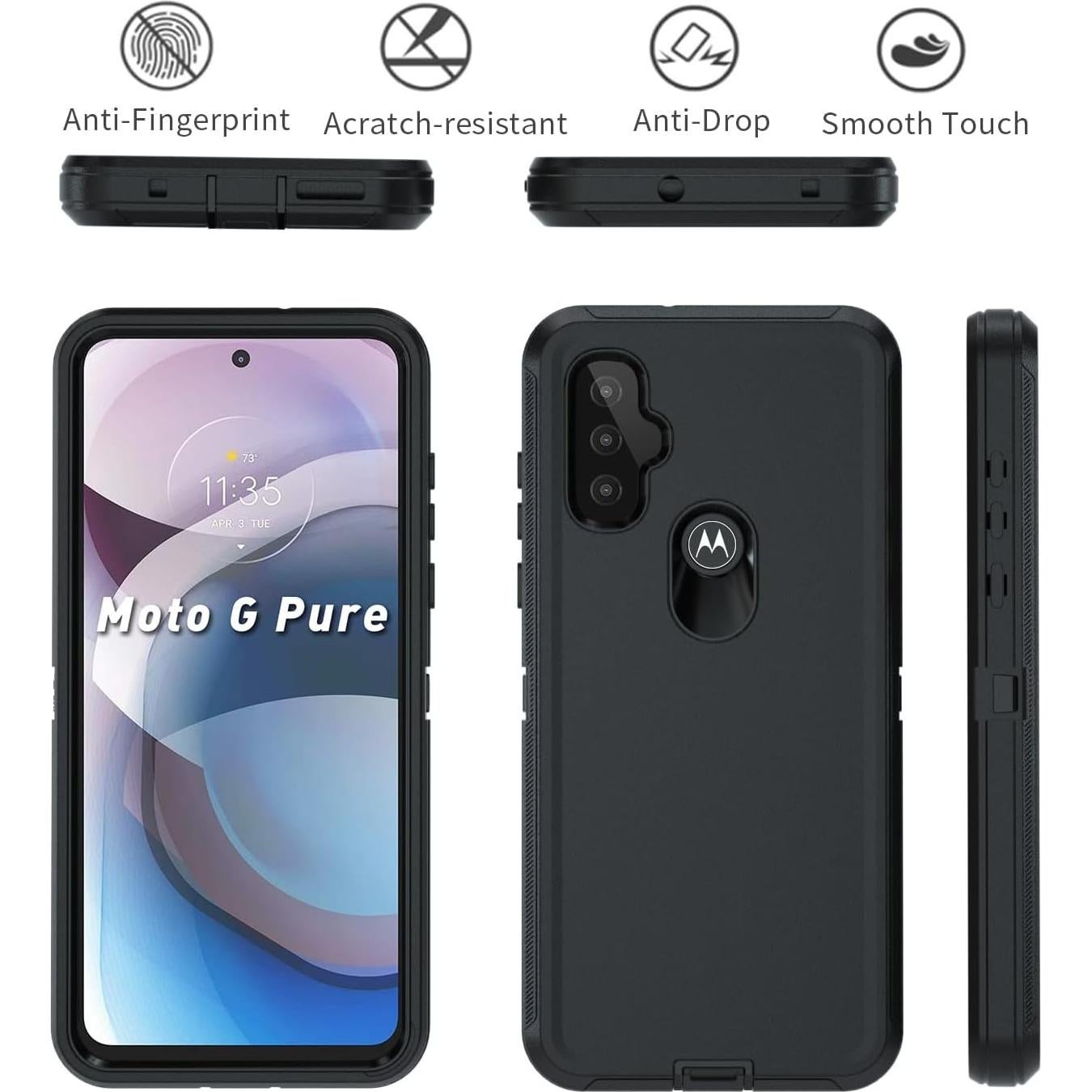 Funda Protectora Motorola Moto G Pure 5G 2024 Negra 3 en 1