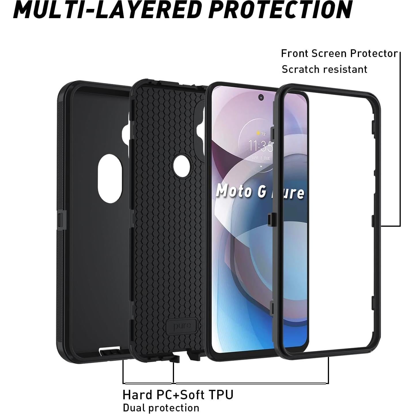 Funda Protectora Motorola Moto G Pure 5G 2024 Negra 3 en 1