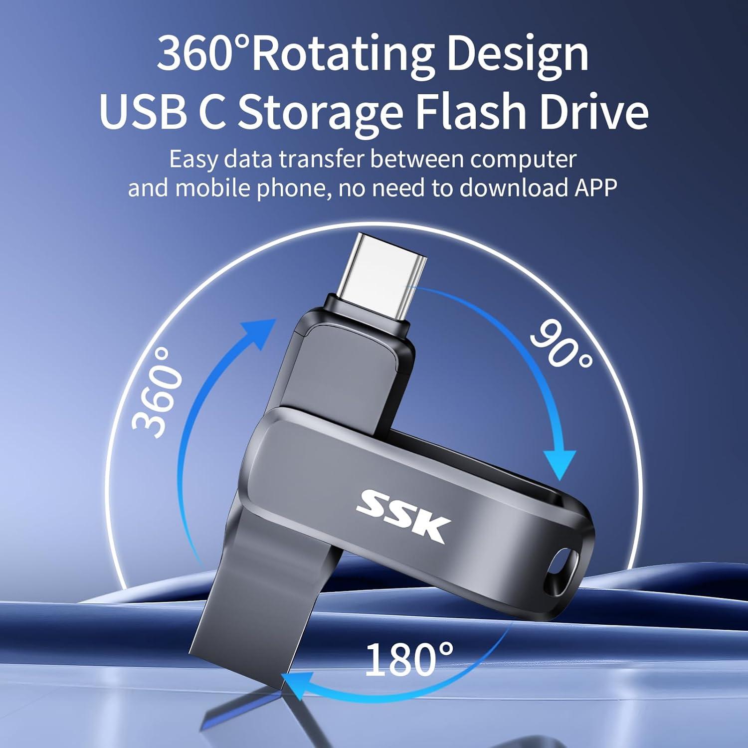 SSK Unidad Flash USB C 64GB Doble Conector 200MB/s