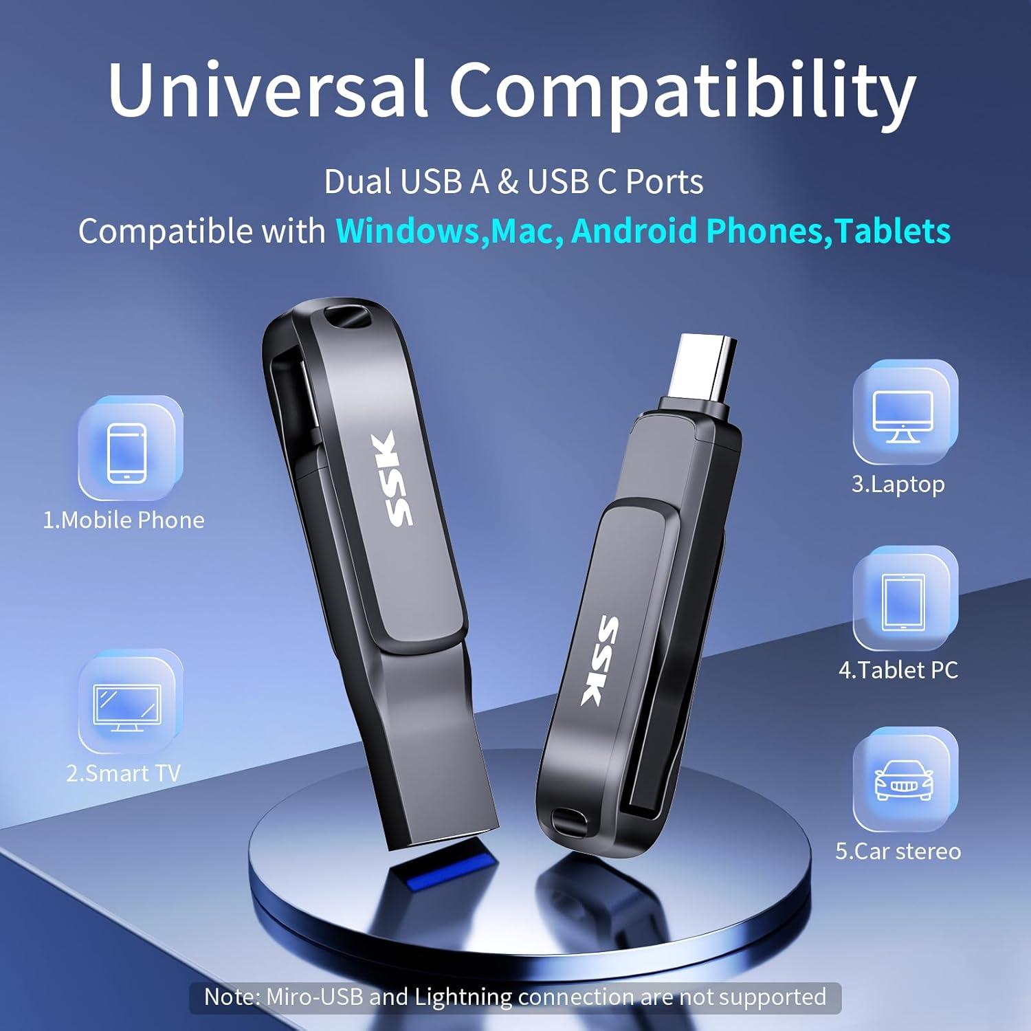 SSK Unidad Flash USB C 64GB Doble Conector 200MB/s